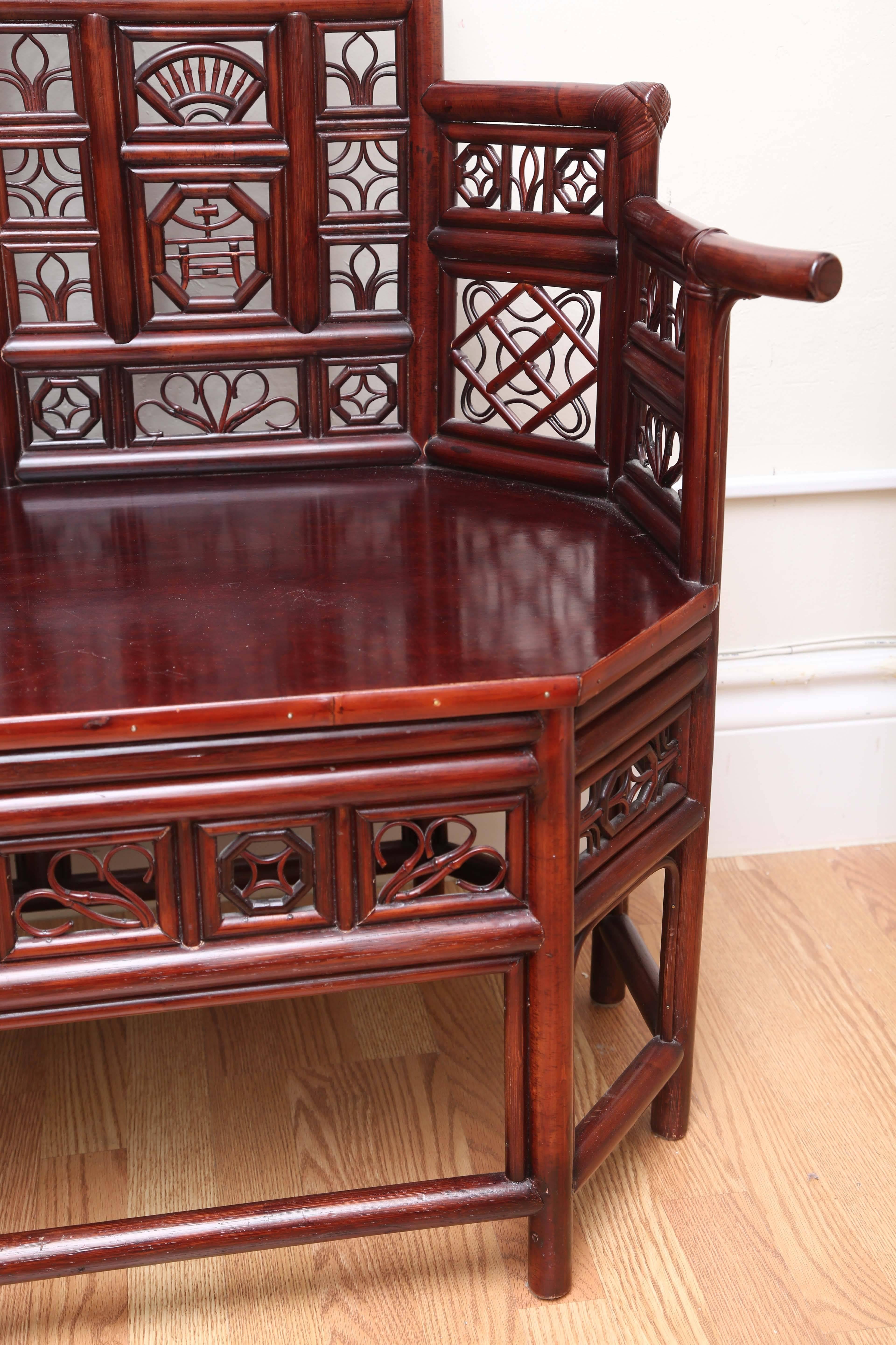 Vintage Rattan Pagoda Style Settee For Sale 2