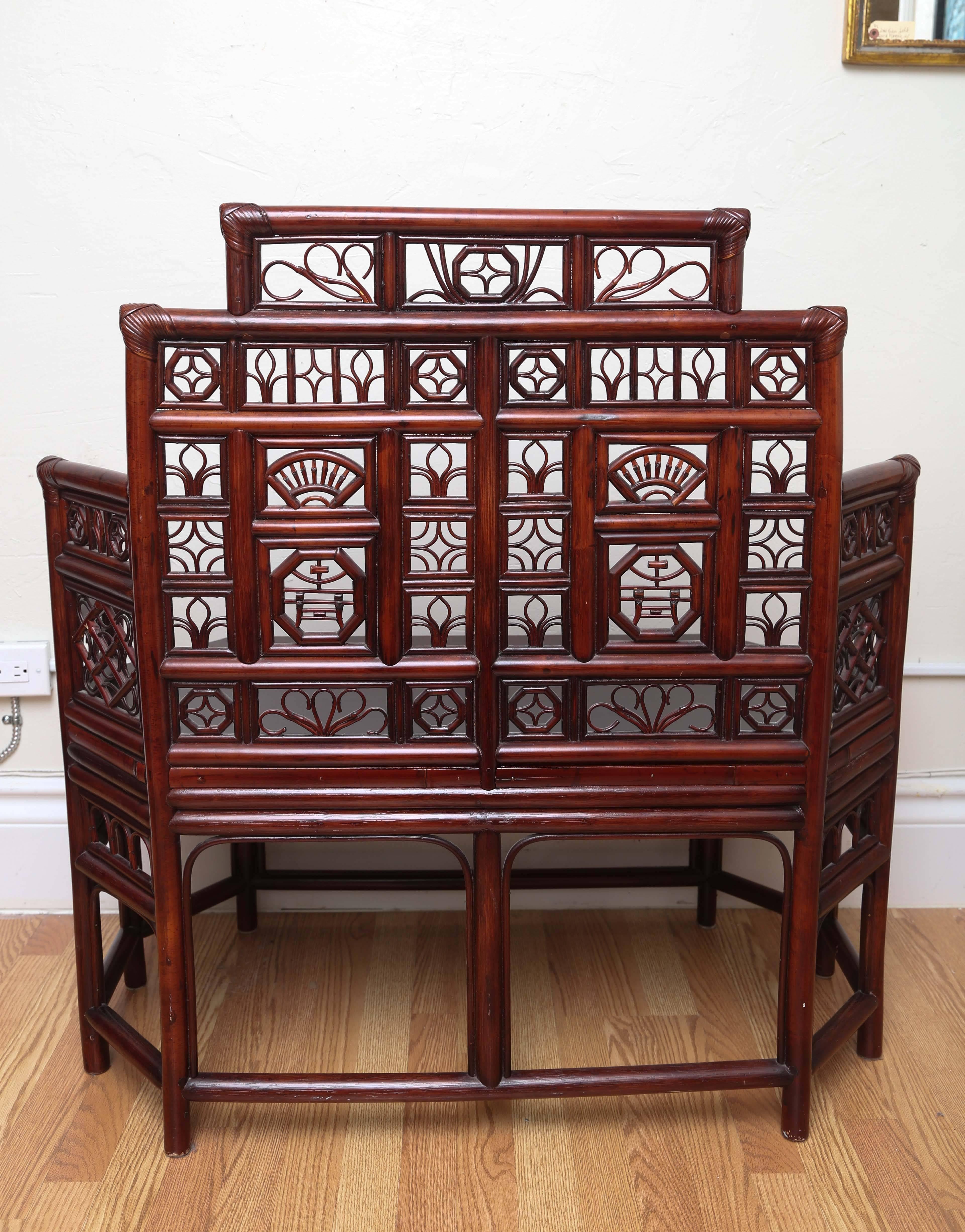 Vintage Rattan Pagoda Style Settee For Sale 3