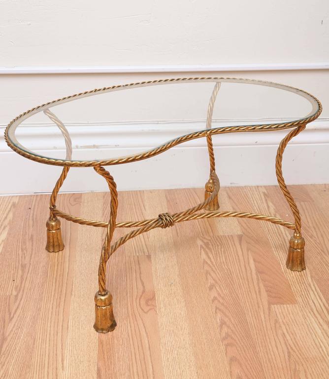 Gilded Kidney Shaped Italian Rope And Tassel Coffee Table At 1stdibs Italian Mid Century Gilded Metal Rope And Tassel Tail Table