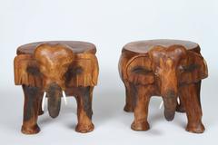 Pair of Vintage Carved Wood Elephant Stools