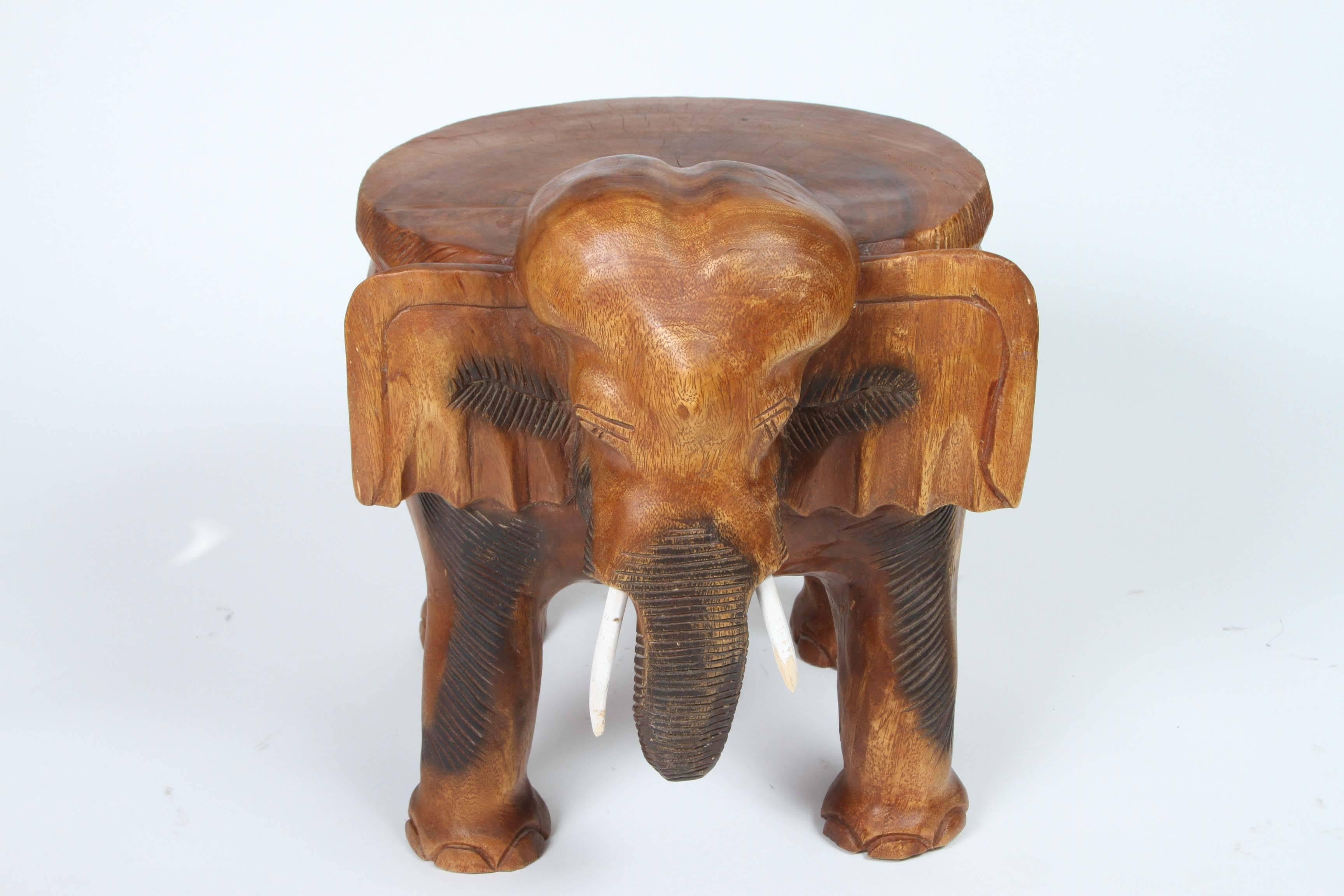 20th Century Pair of Vintage Carved Wood Elephant Stools