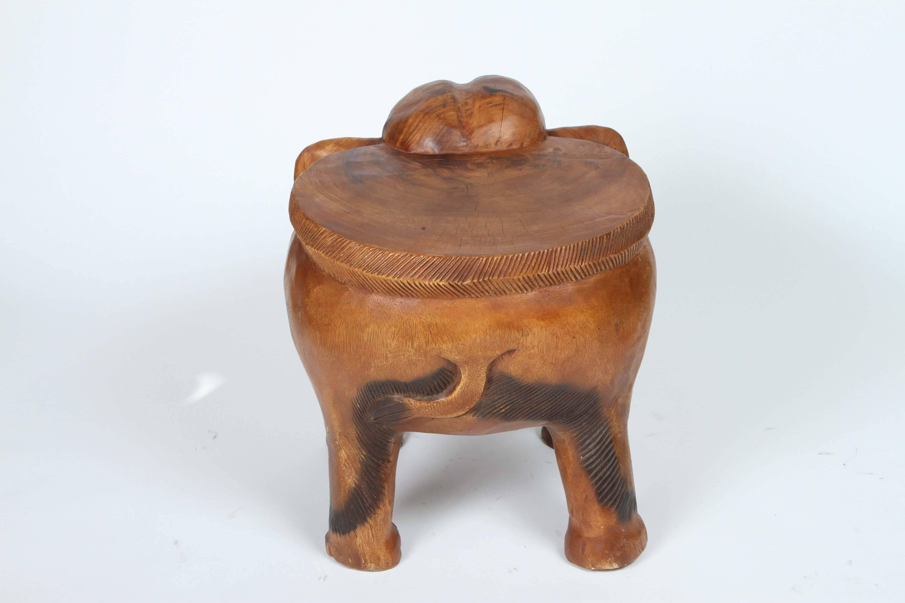 Pair of Vintage Carved Wood Elephant Stools 2