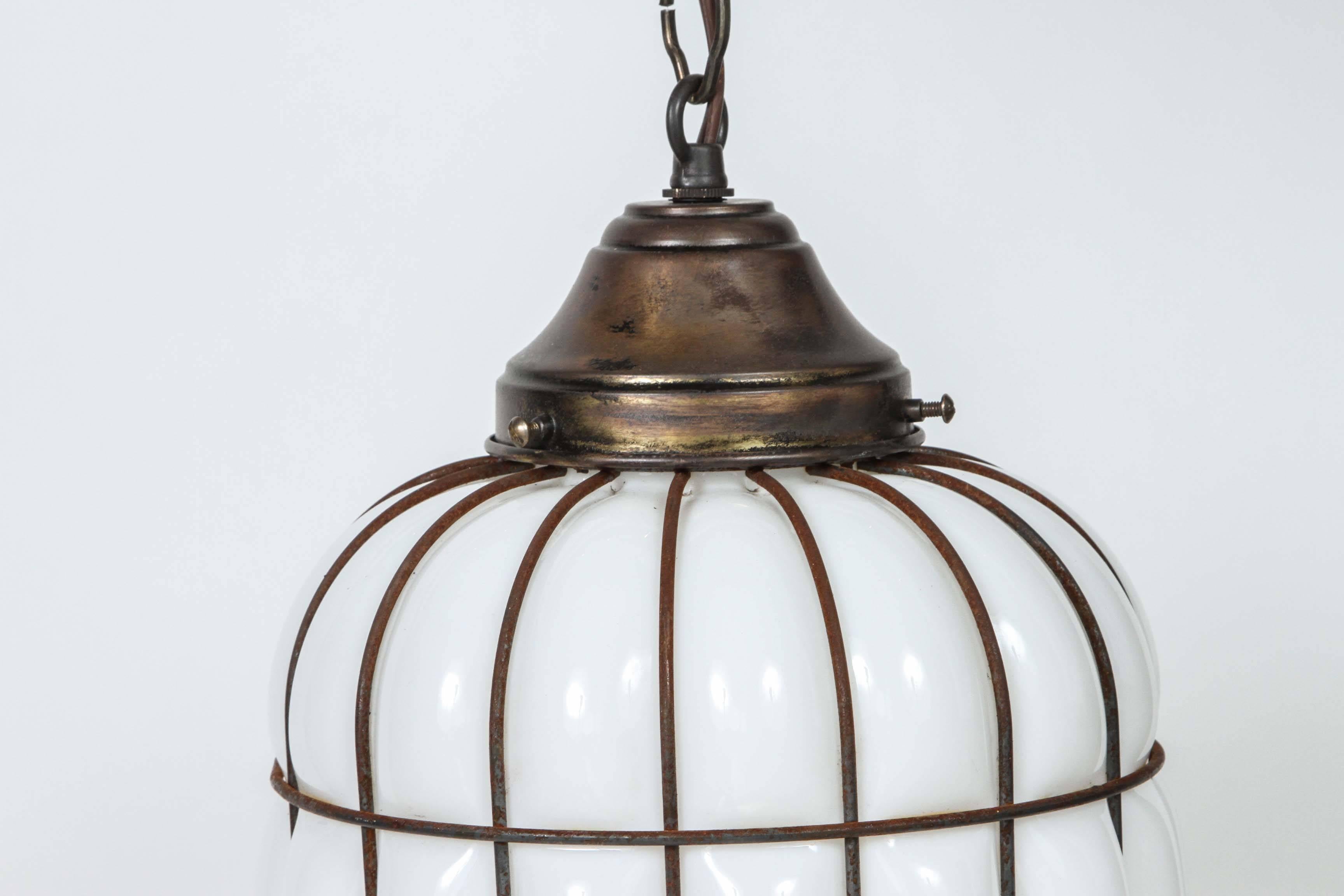 art deco milk glass pendant light