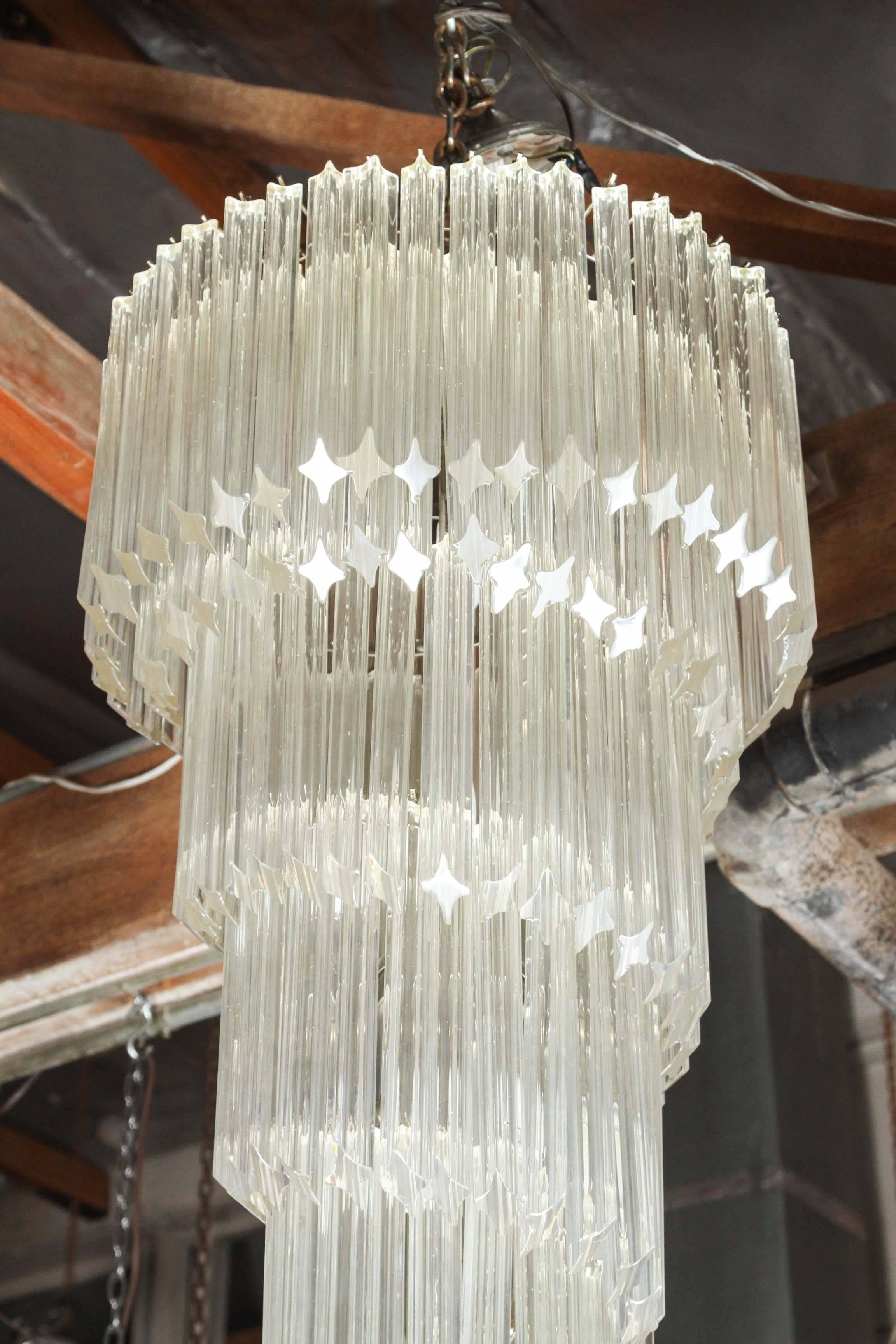 Mid-Century Modern 1970s MCM Style Venini Italian Quatro Punta Crystal Prism Spiral Chandelier