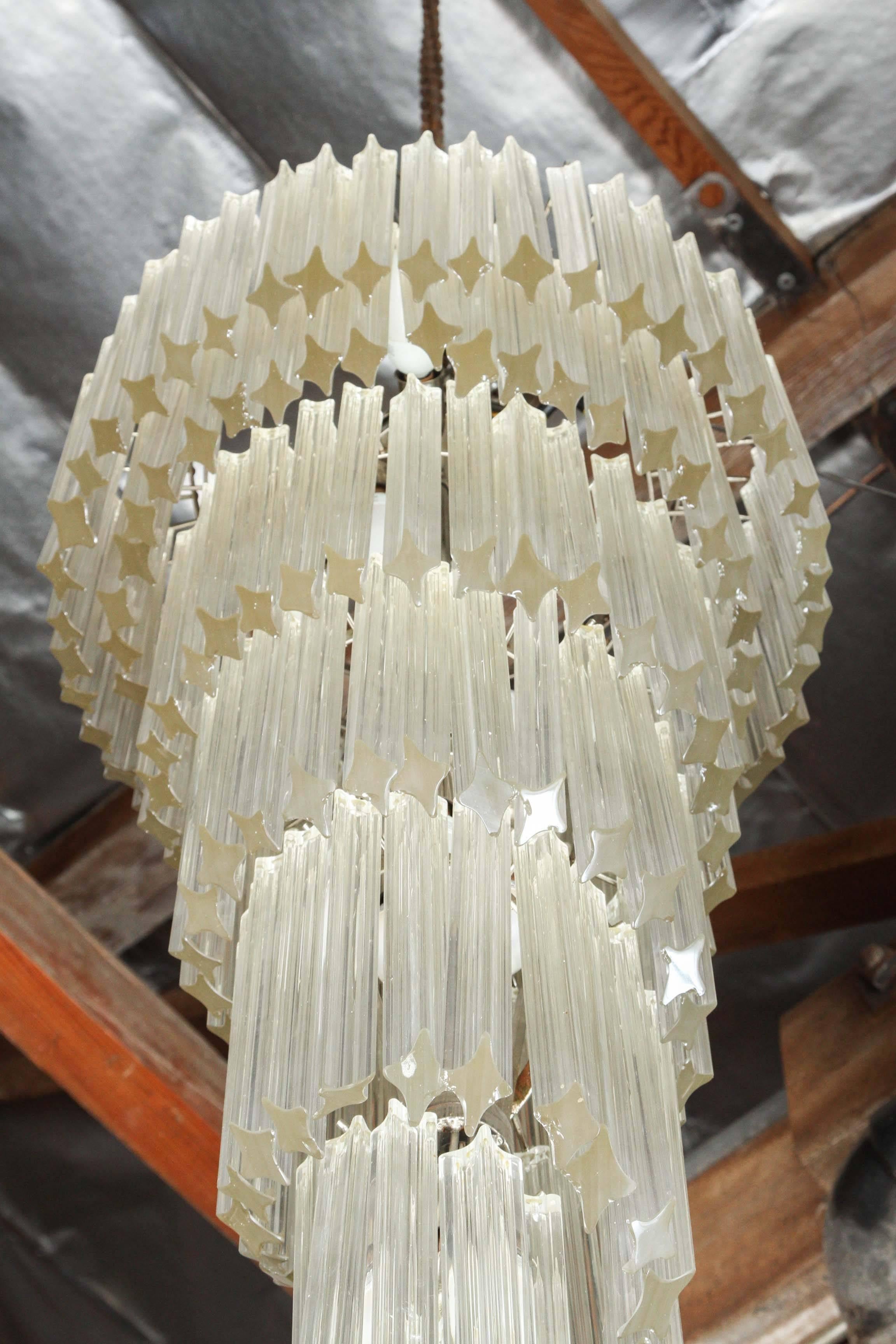 1970s MCM Style Venini Italian Quatro Punta Crystal Prism Spiral Chandelier 2