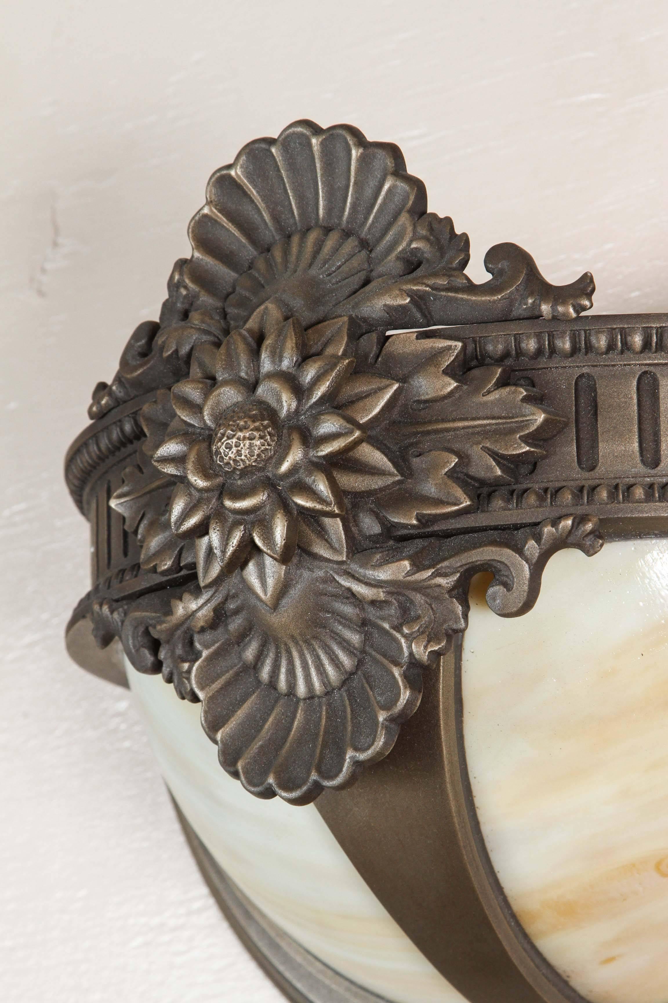 Bronze Wall Sconce with Slag Glass in a Floral Design 2