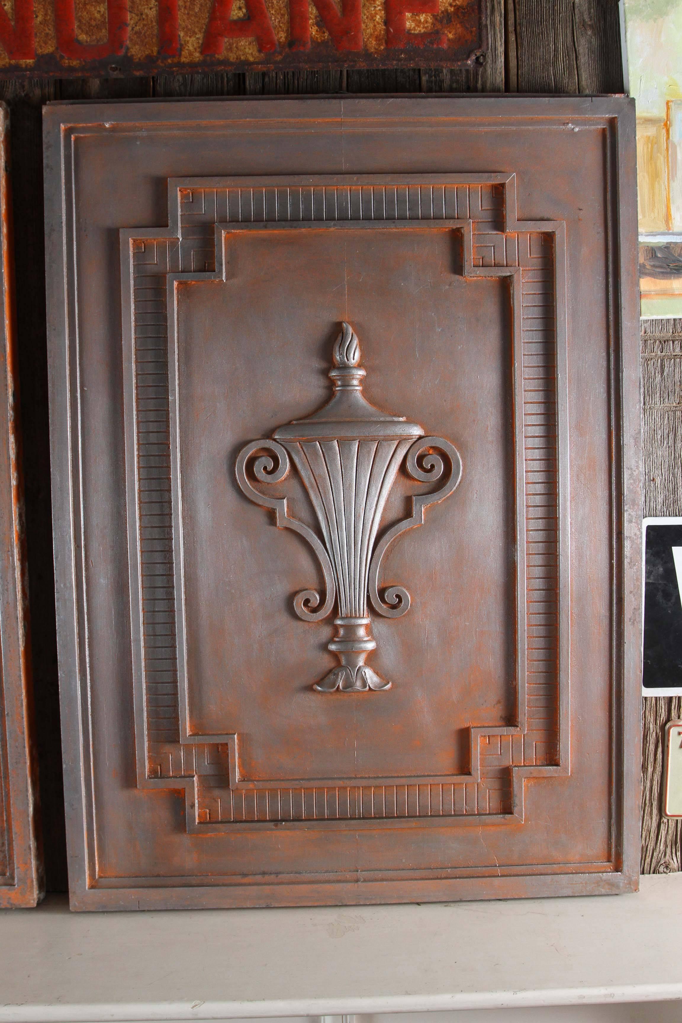 Industrial 1930s Cast Aluminium Panel with an Urn Motif