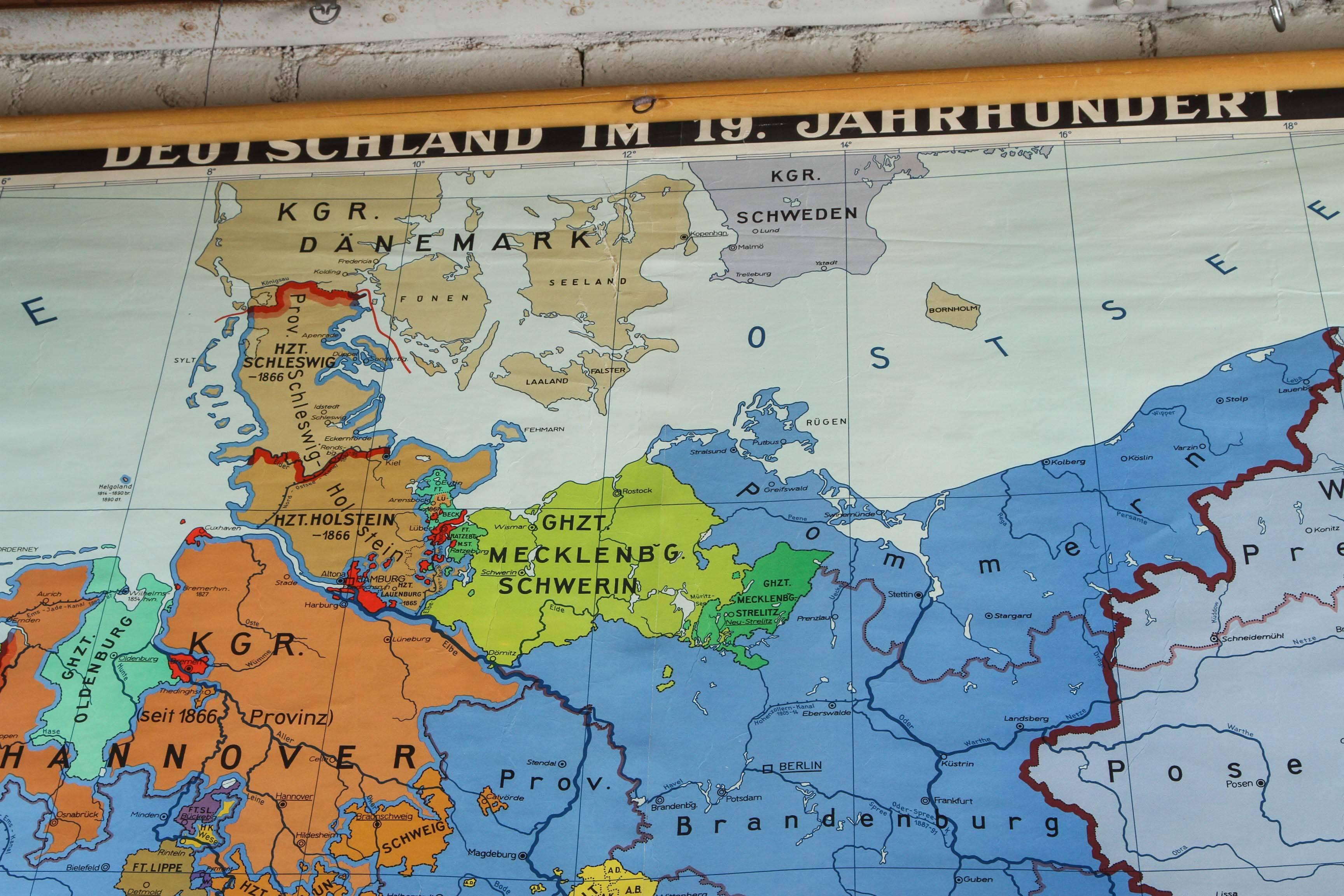 Paper German Historical Map in Full Color Spanning, 1815-1918
