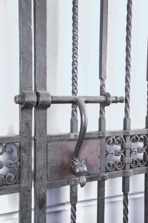 1910 Pair Wrought Iron Gates by Samuel Yellin with Cat Motif from