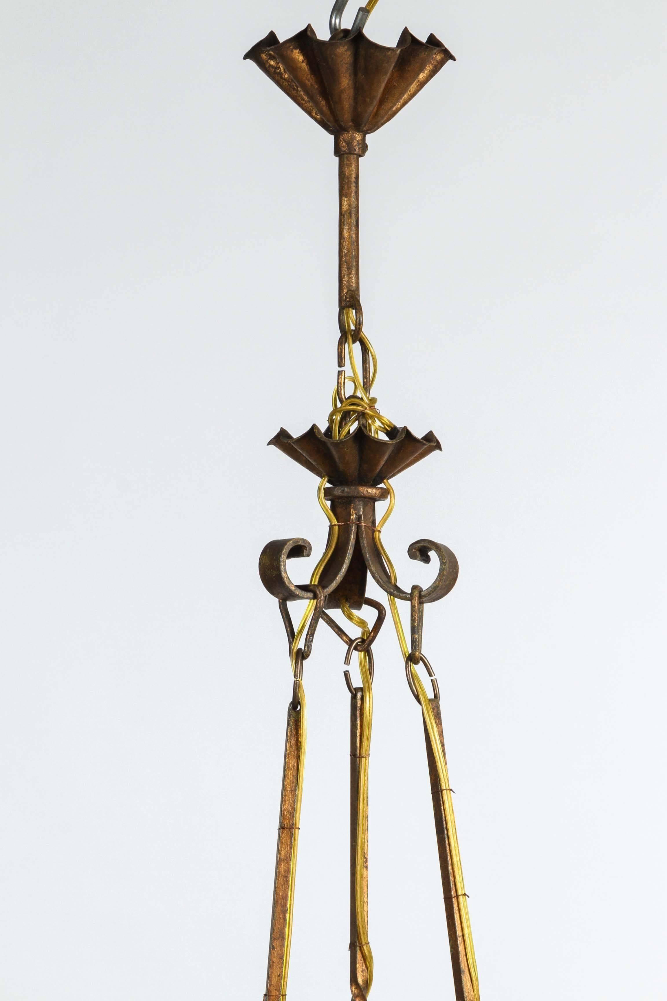 1970s Six-Light French Gold Finish Wrought Iron Chandelier In Good Condition In Los Angeles, CA