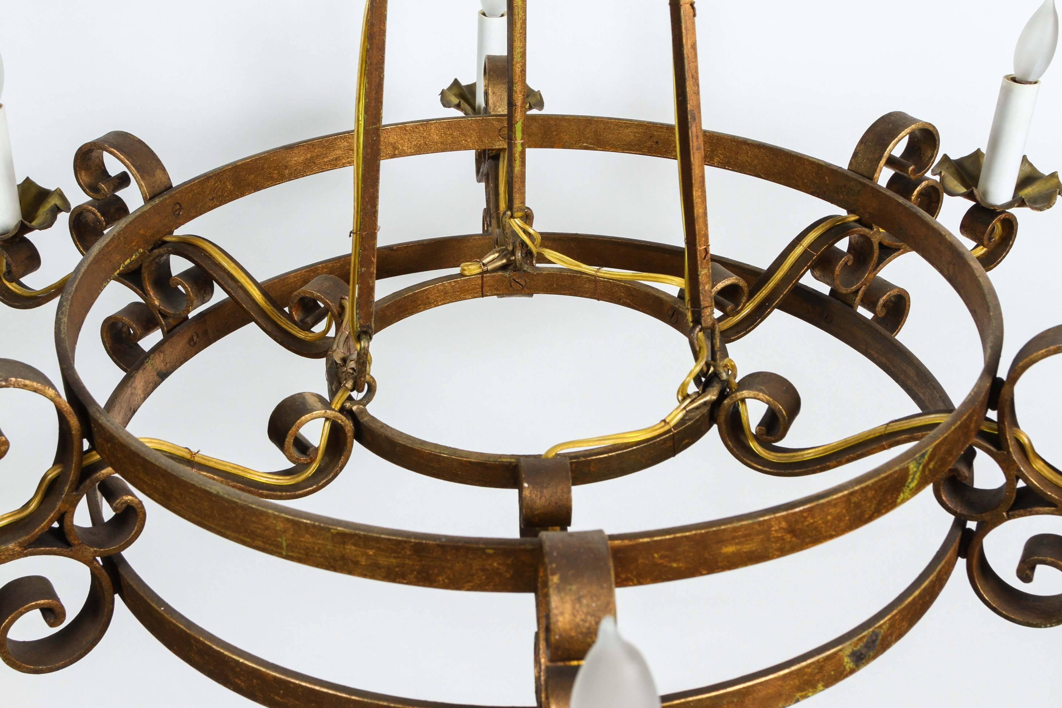 1970s Six-Light French Gold Finish Wrought Iron Chandelier 3