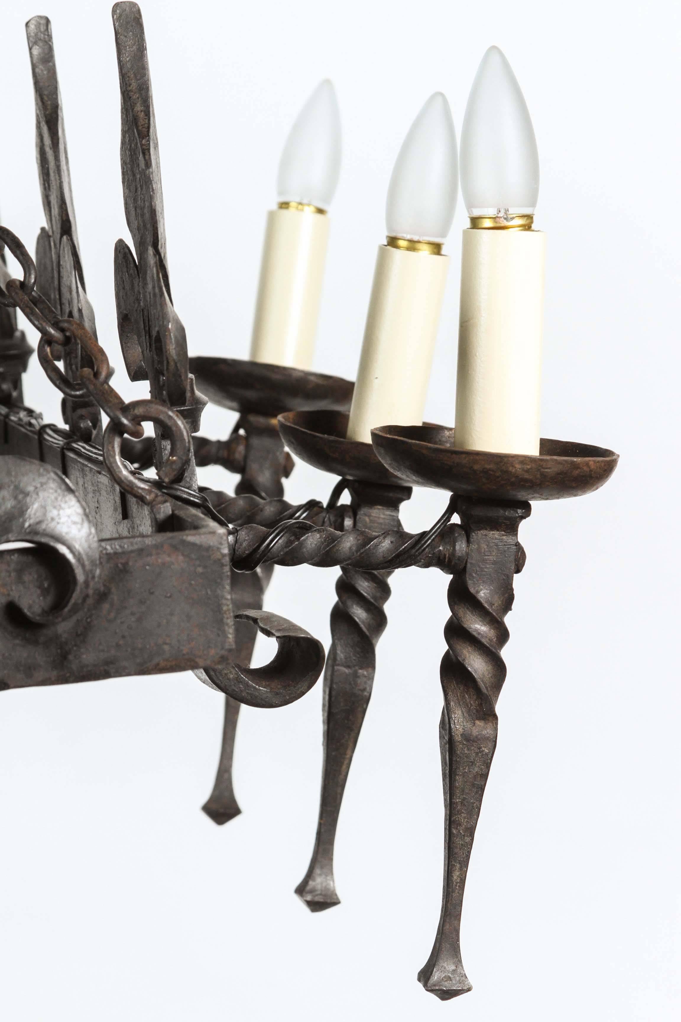 1940s French Wrought Iron Torch Style Chandelier 3