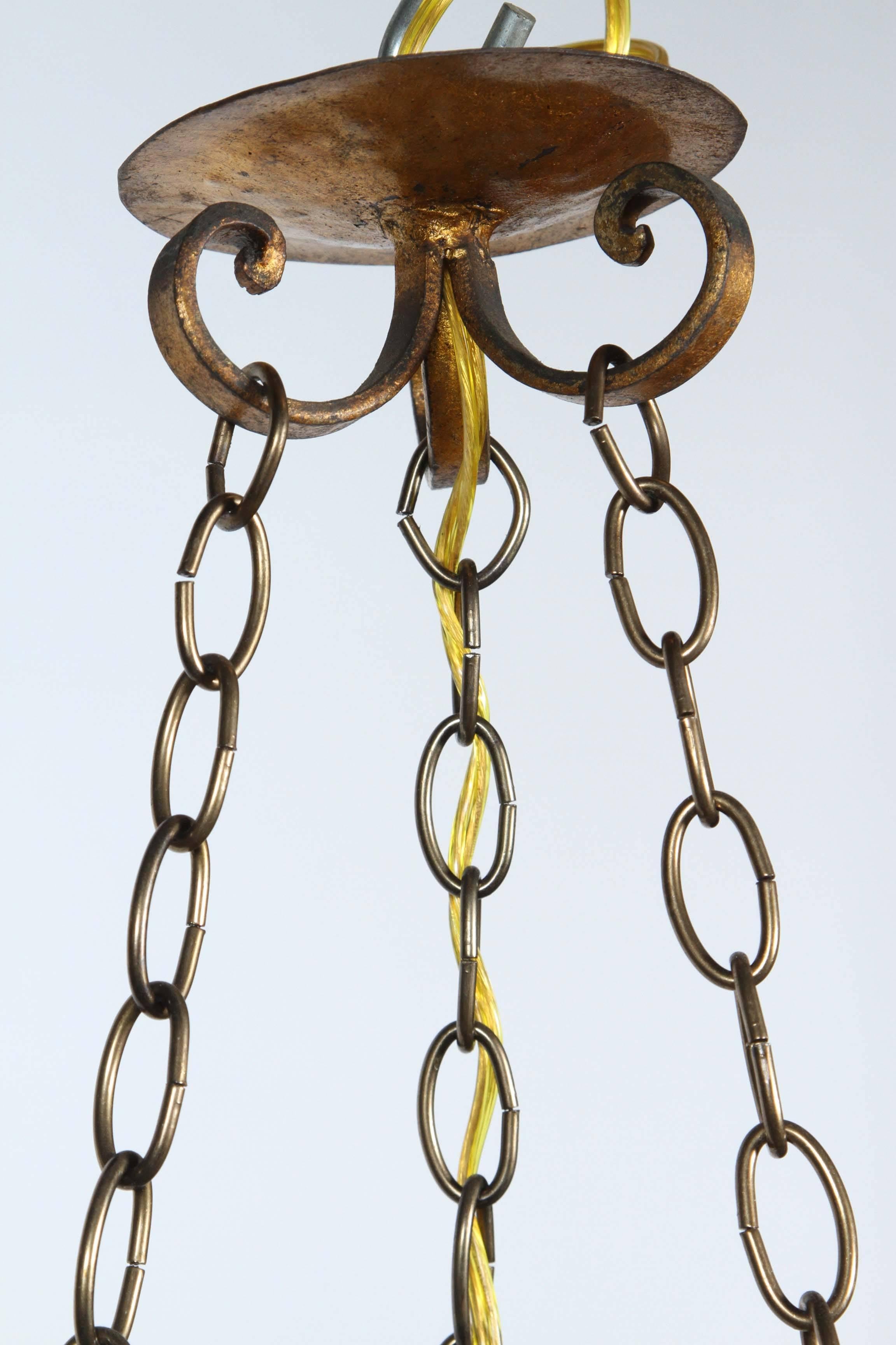 1970s Six-Arm Golden Wrought Iron Chandelier with Canopy and Chain 2