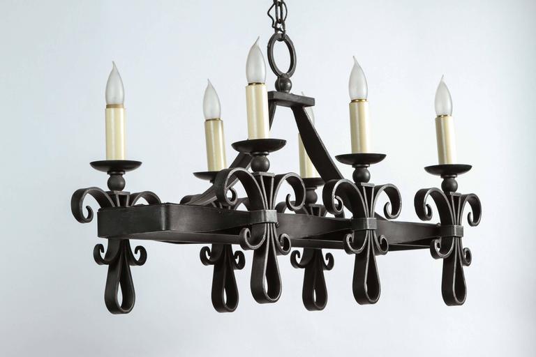 1980s Rectangular Wrought Iron Six-Light Chandelier with ...
