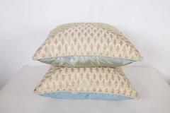 A Pair of Mitered Fortuny Fabric Cushions in the Puimette Pattern