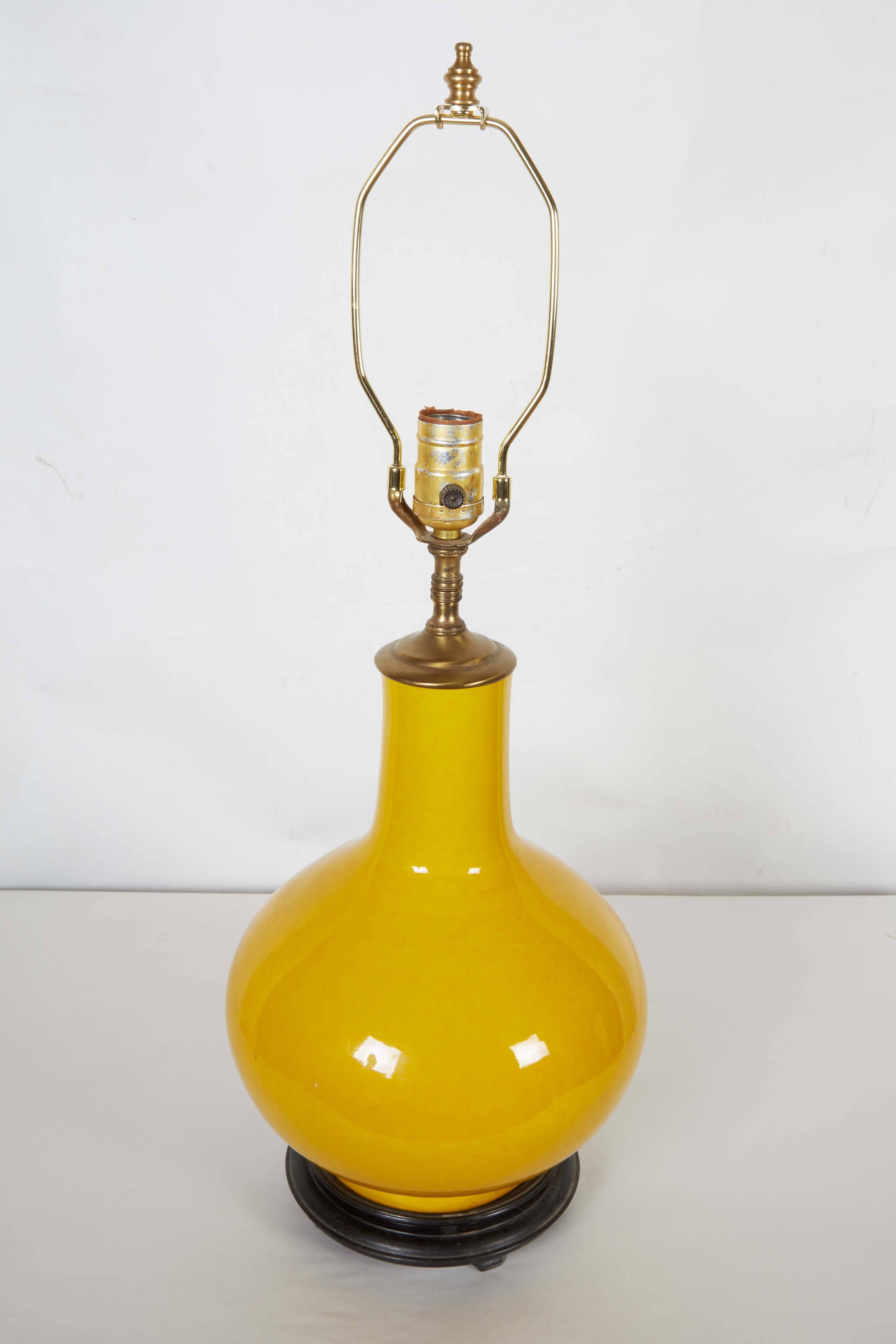 Pair of Chinese Yellow Glazed Vases Fitted as Lamps In Excellent Condition In New York, NY