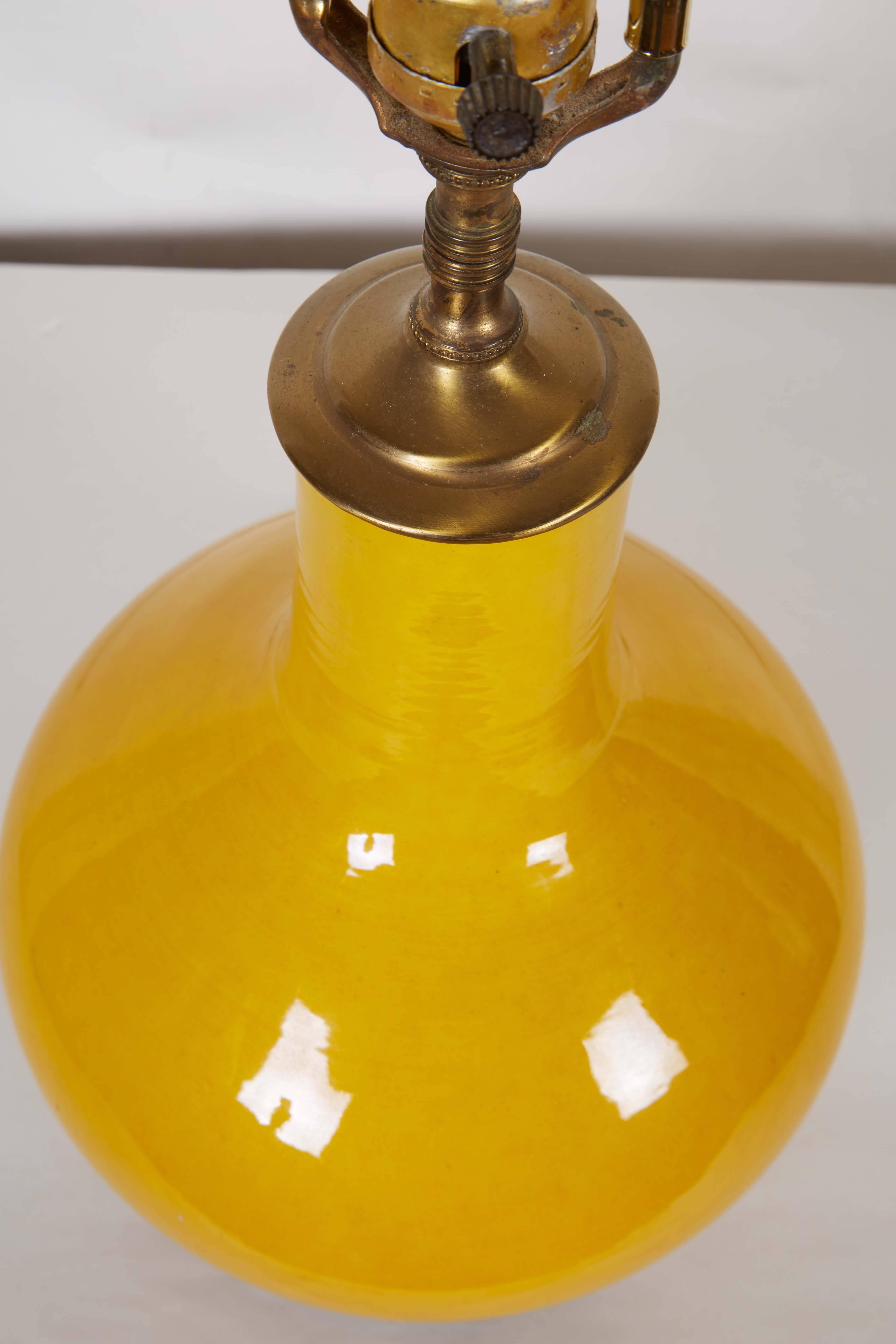 Late 20th Century Pair of Chinese Yellow Glazed Vases Fitted as Lamps