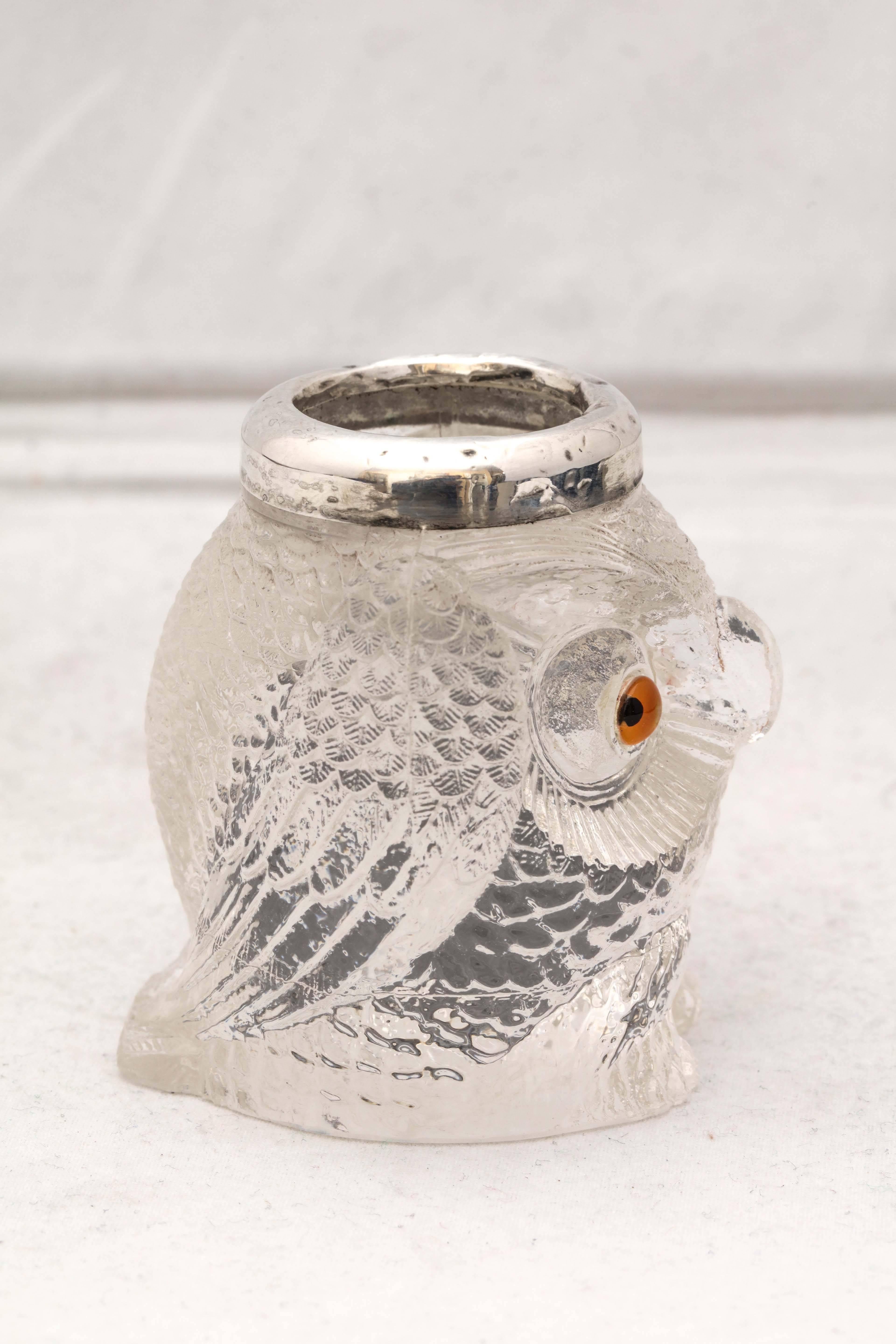 Early 20th Century Rare and Unusual Edwardian Sterling Silver Mounted Owl-Form Match Striker