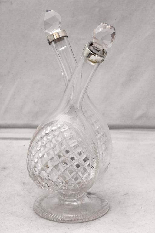 Edwardian Sterling SilverMounted Cut Crystal Double Liqueur/Cruet