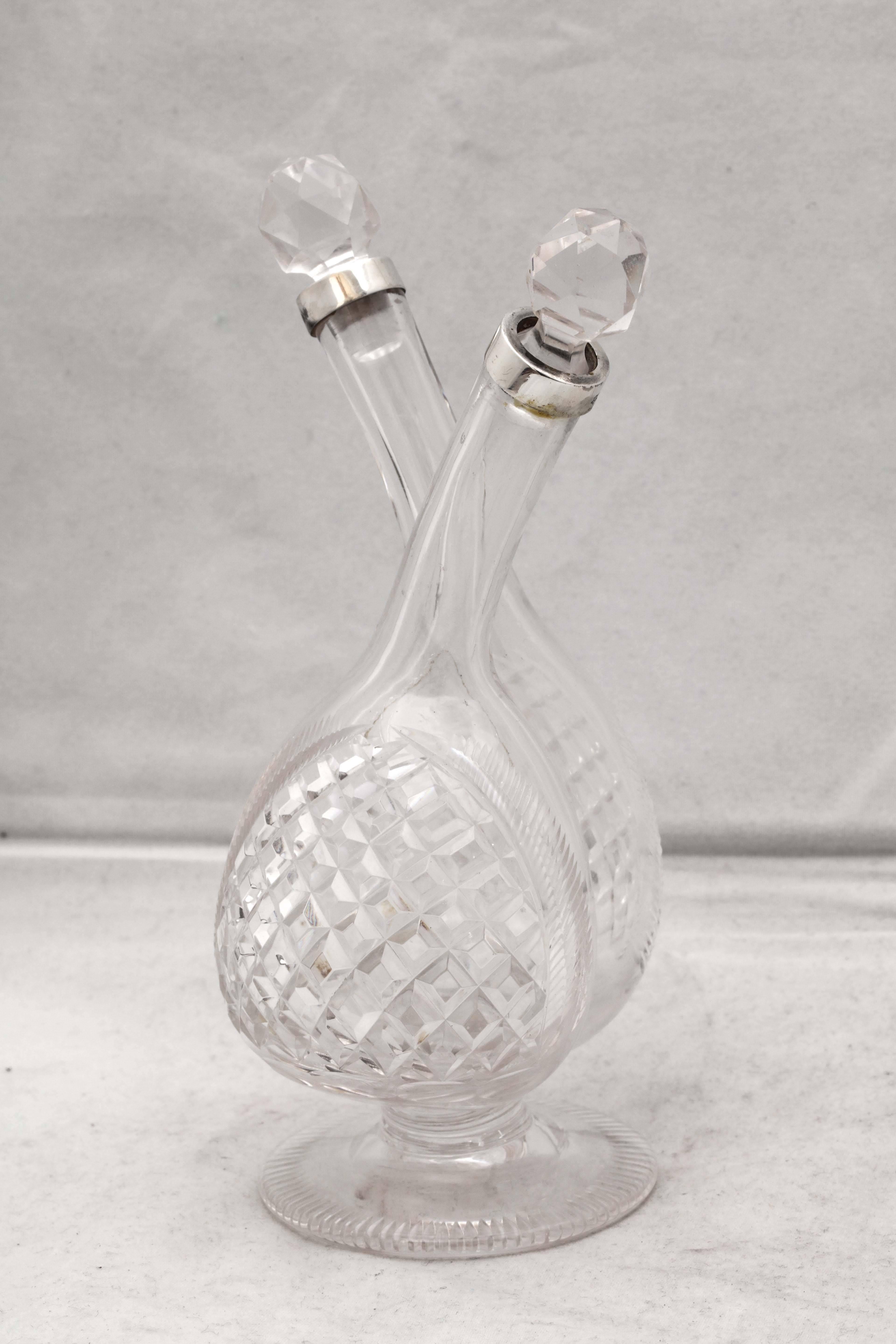  Edwardian Sterling Silver-Mounted Cut Crystal Double Liqueur/Cruet Bottle 4