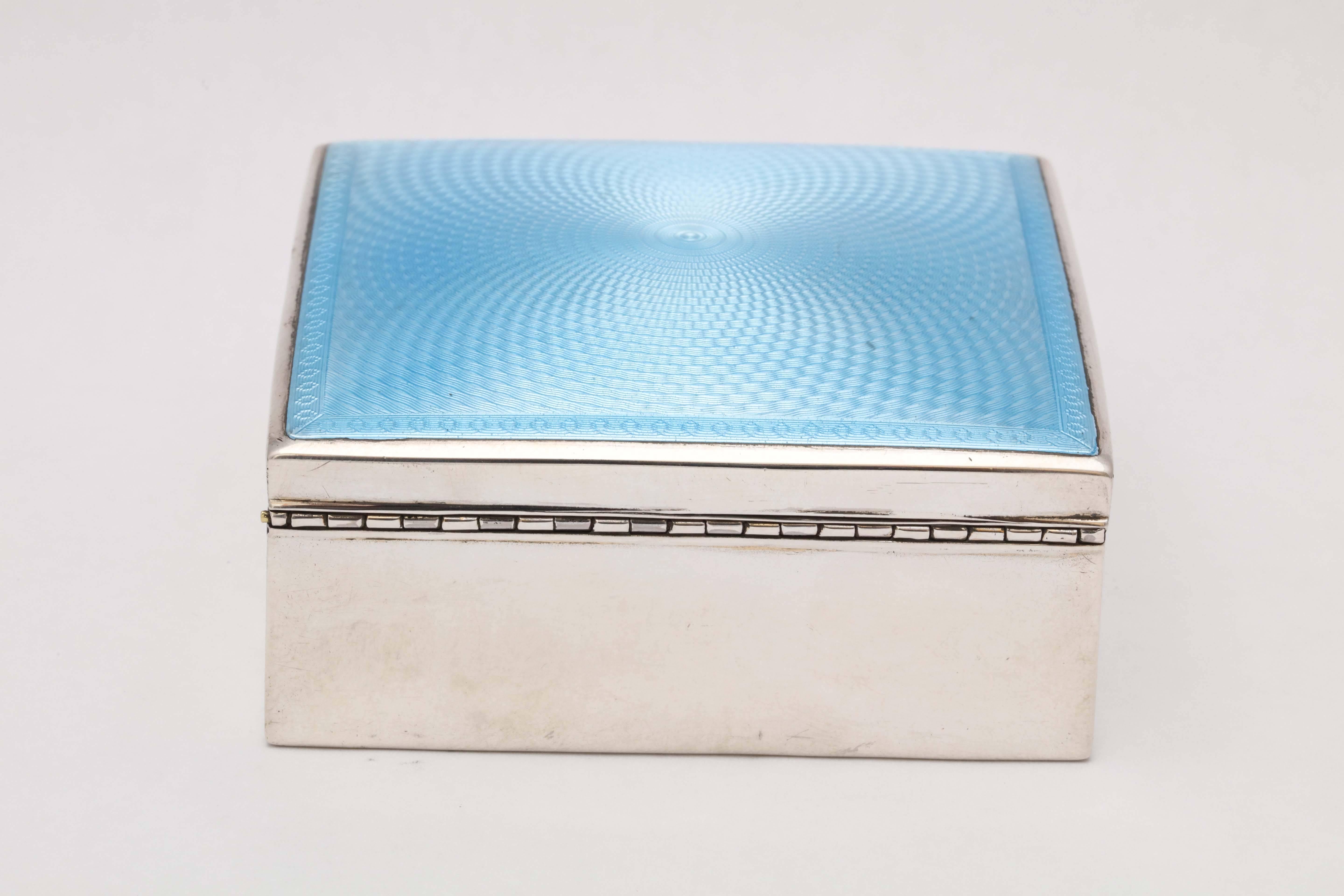 Art Deco Sterling Silver and Blue Guilloche Enamel Table Box In Excellent Condition In New York, NY