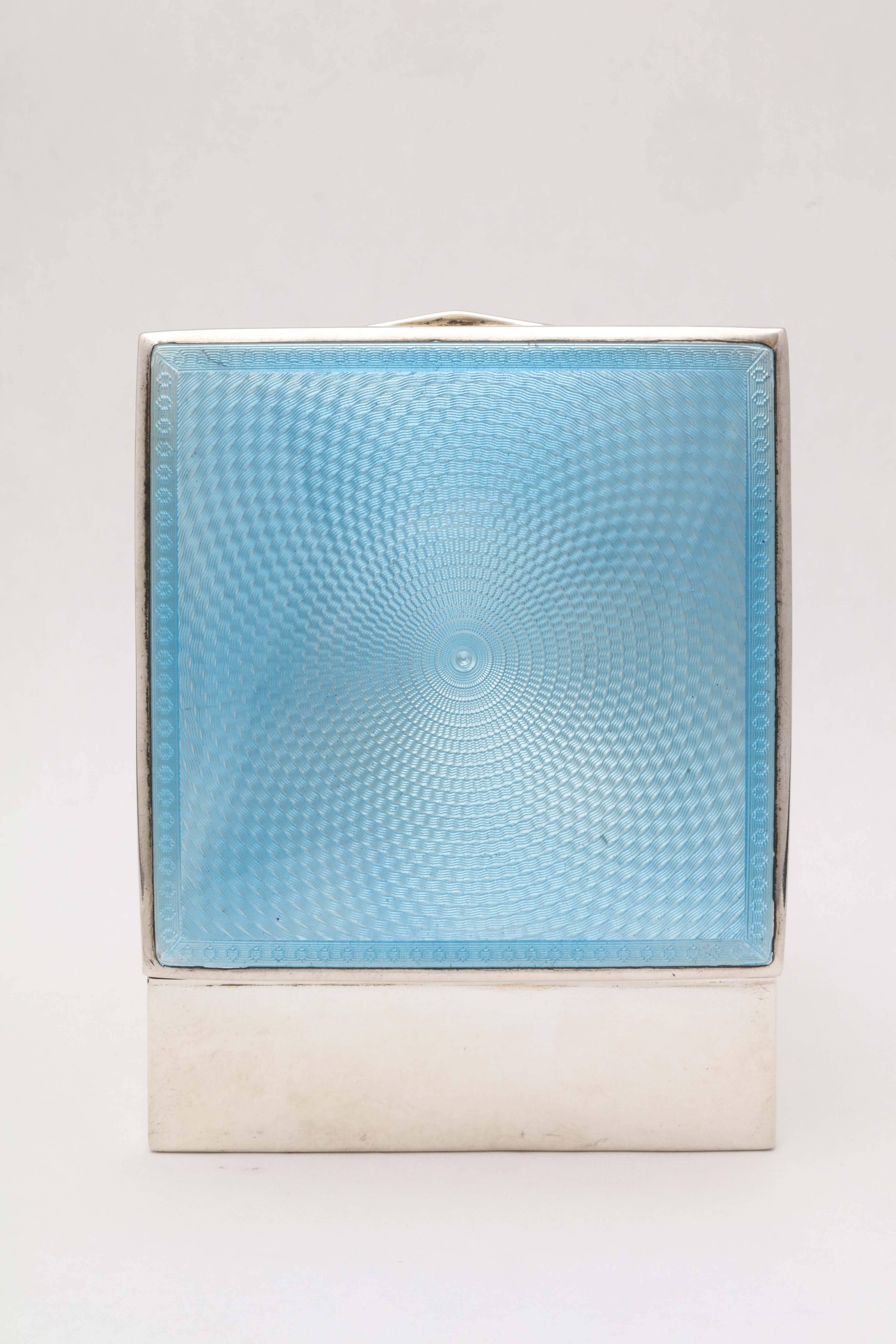 Mid-20th Century Art Deco Sterling Silver and Blue Guilloche Enamel Table Box
