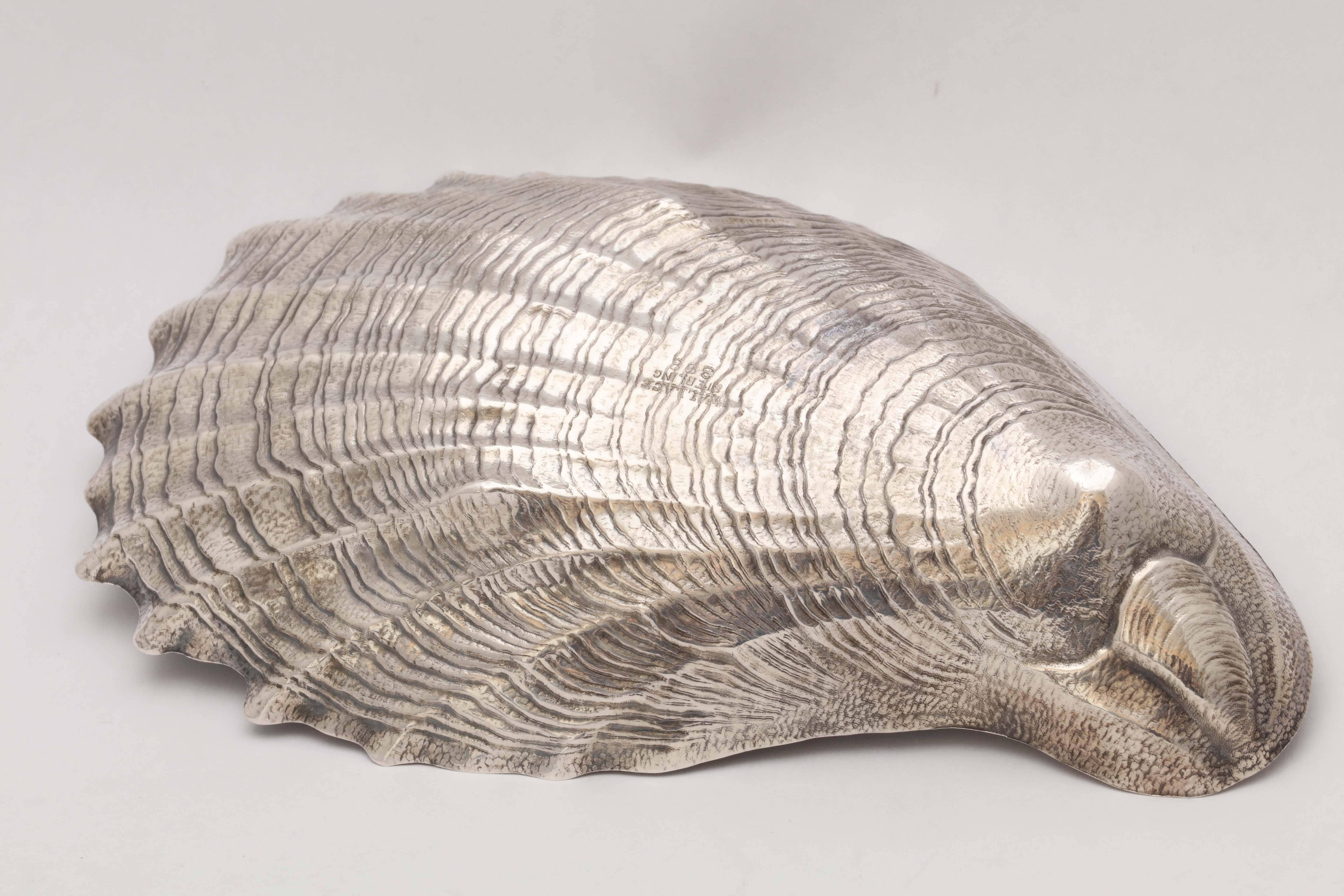 Mid-20th Century Aesthetic Movement, Style Rare, Unusual, Large Sterling Silver Oyster Shell