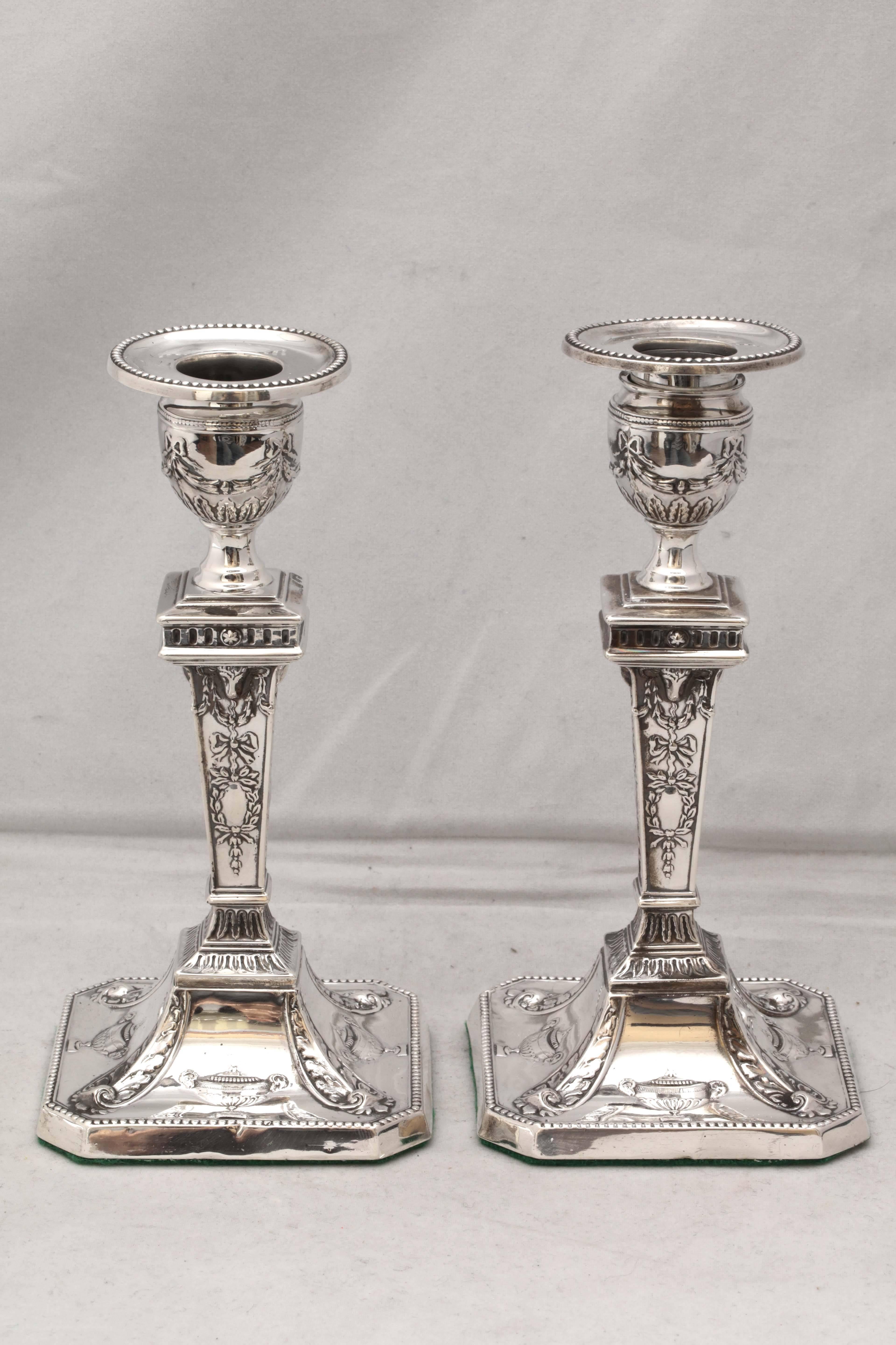Pair of Edwardian Sterling Silver Adams Style Candlesticks 3