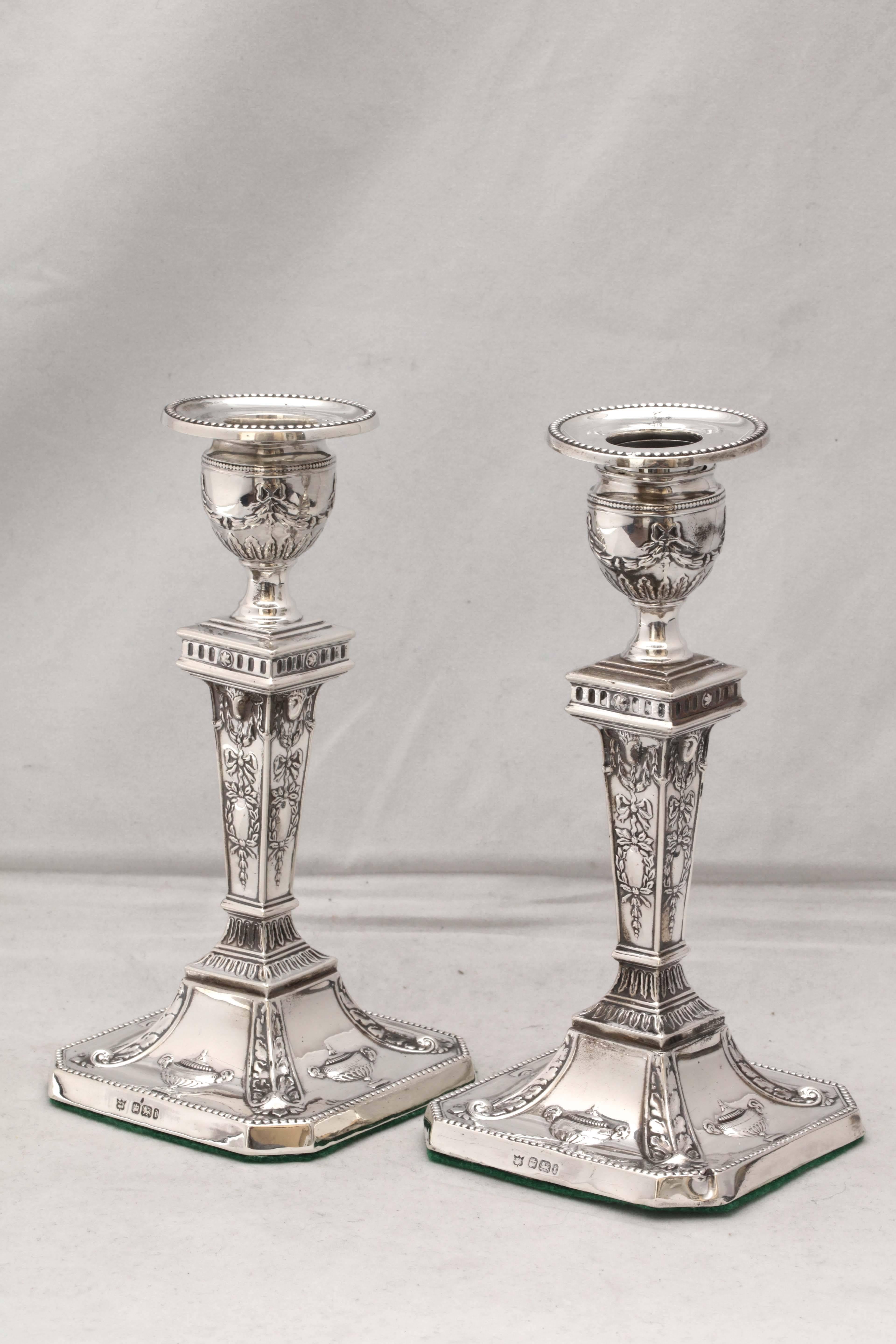 Pair of Edwardian Sterling Silver Adams Style Candlesticks 4