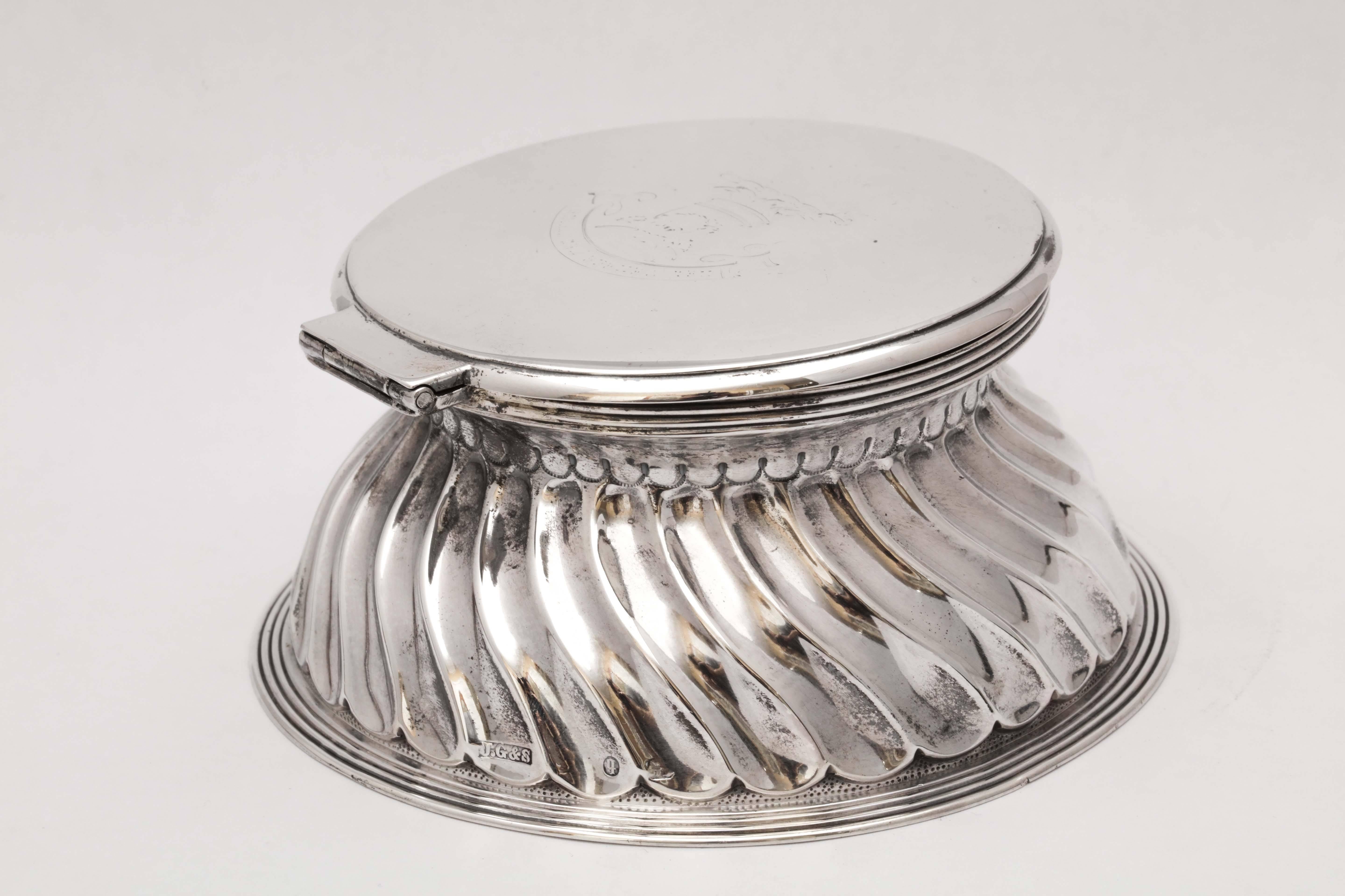 English Victorian Sterling Silver Inkwell with Hinged Lid