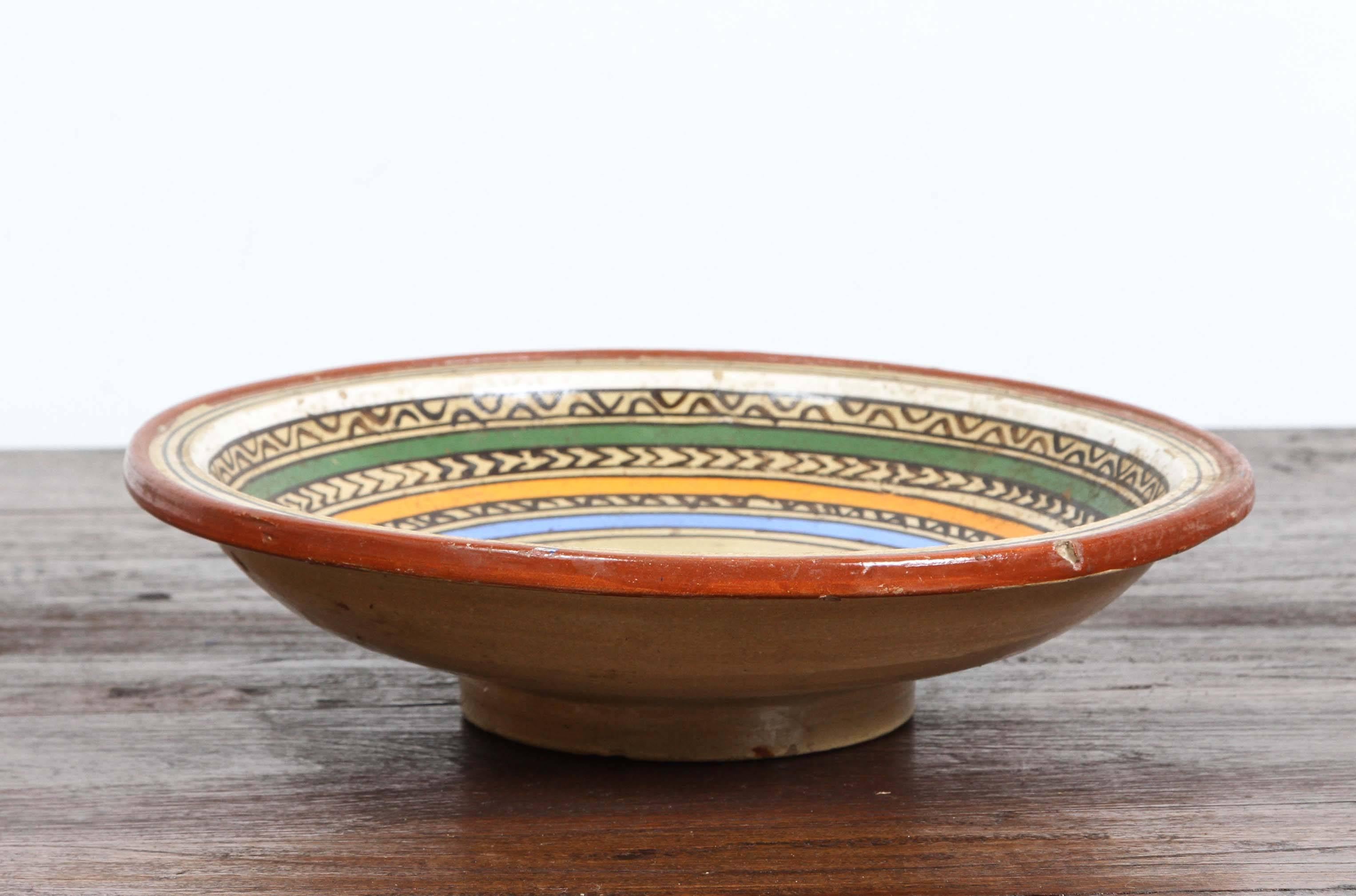 Folk Art Handcrafted Antique Moroccan Pottery Bowl