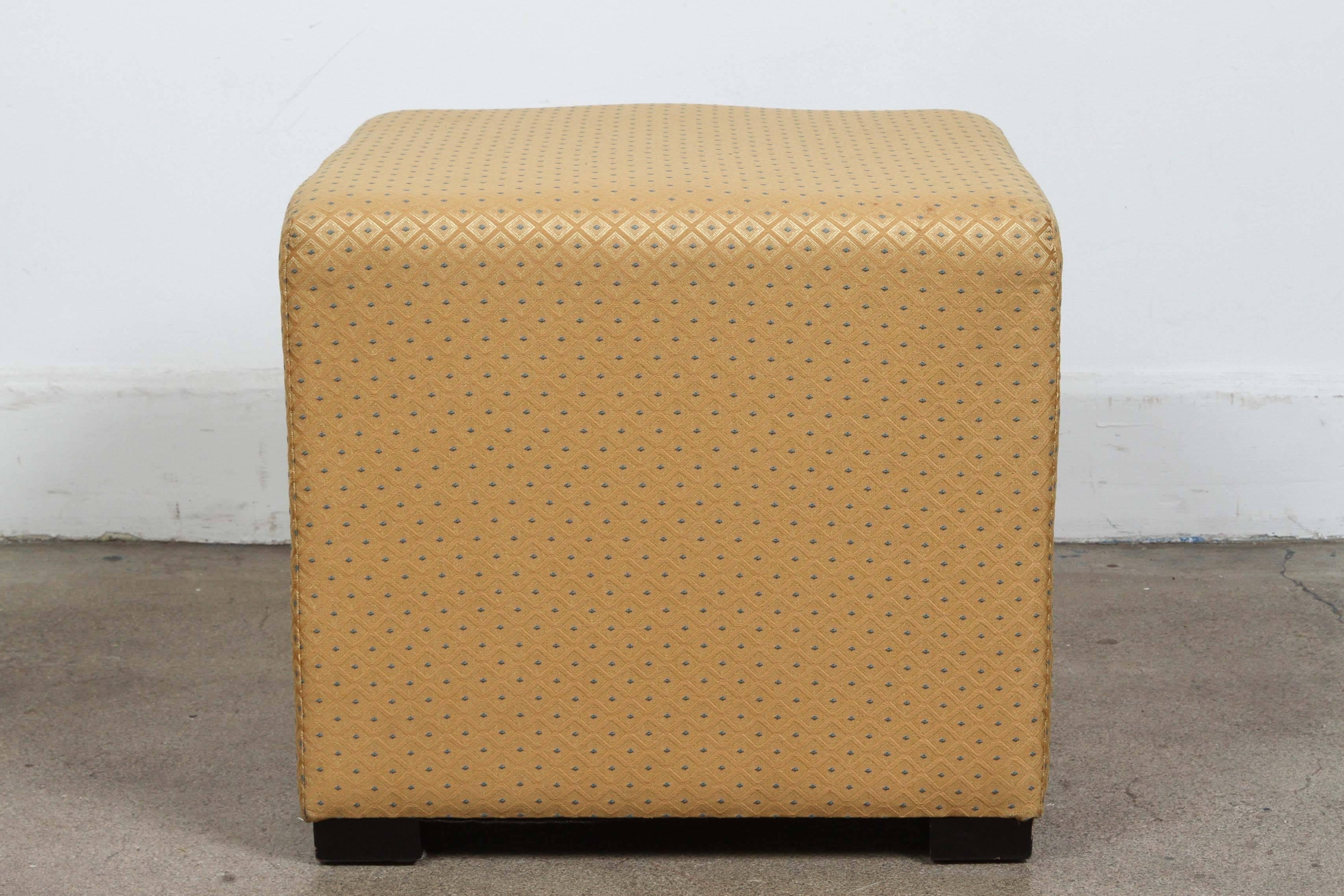 Moorish Pair of Gold Cube Upholstered Moroccan Ottomans, Poufs