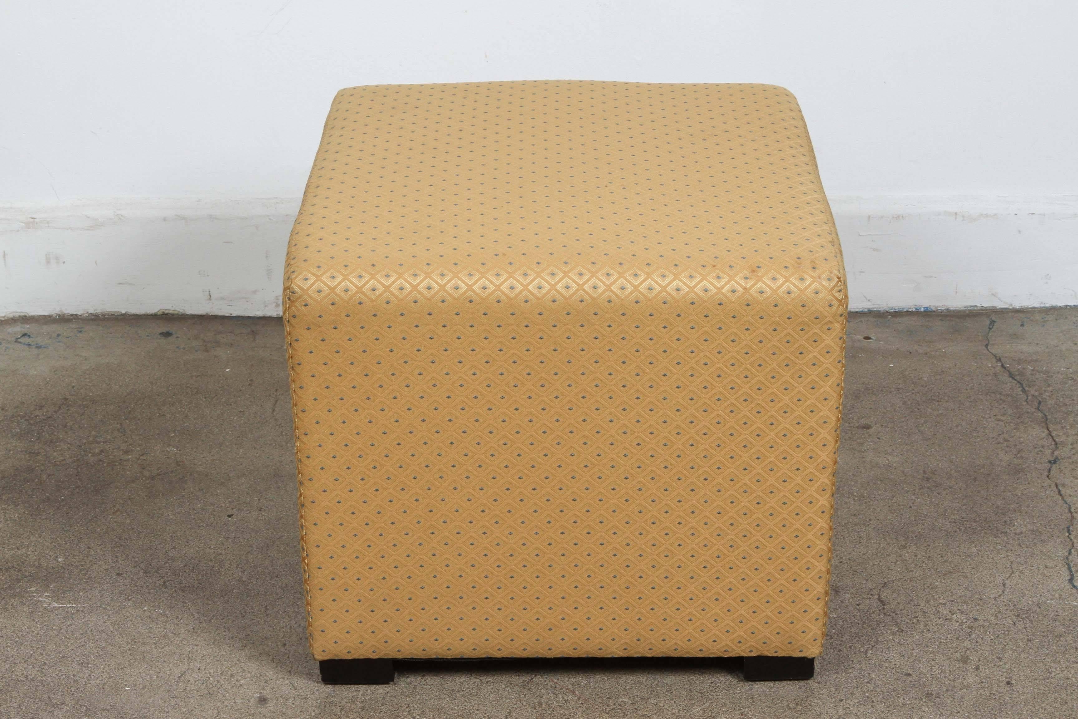 Hand-Crafted Pair of Gold Cube Upholstered Moroccan Ottomans, Poufs