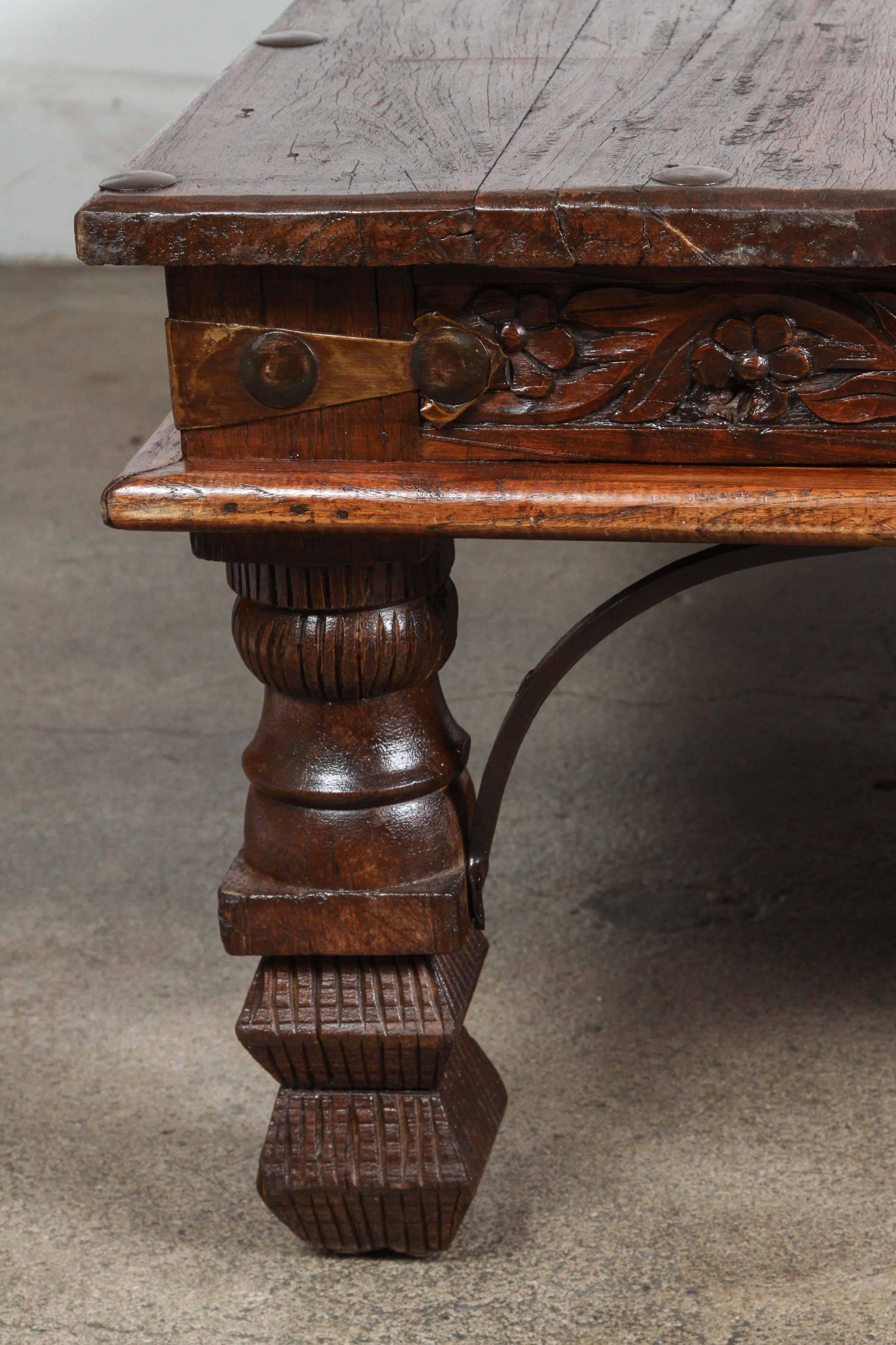 Hand-Carved Vintage Anglo-Indian Teak Coffee Table