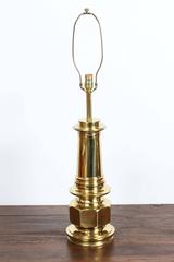 Pair of Polished Gold Brass Table Lamps Fredrick Cooper Hollywood Regency style