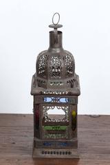 Moroccan Moorish Metal and Glass Candle Lantern, Set of Four