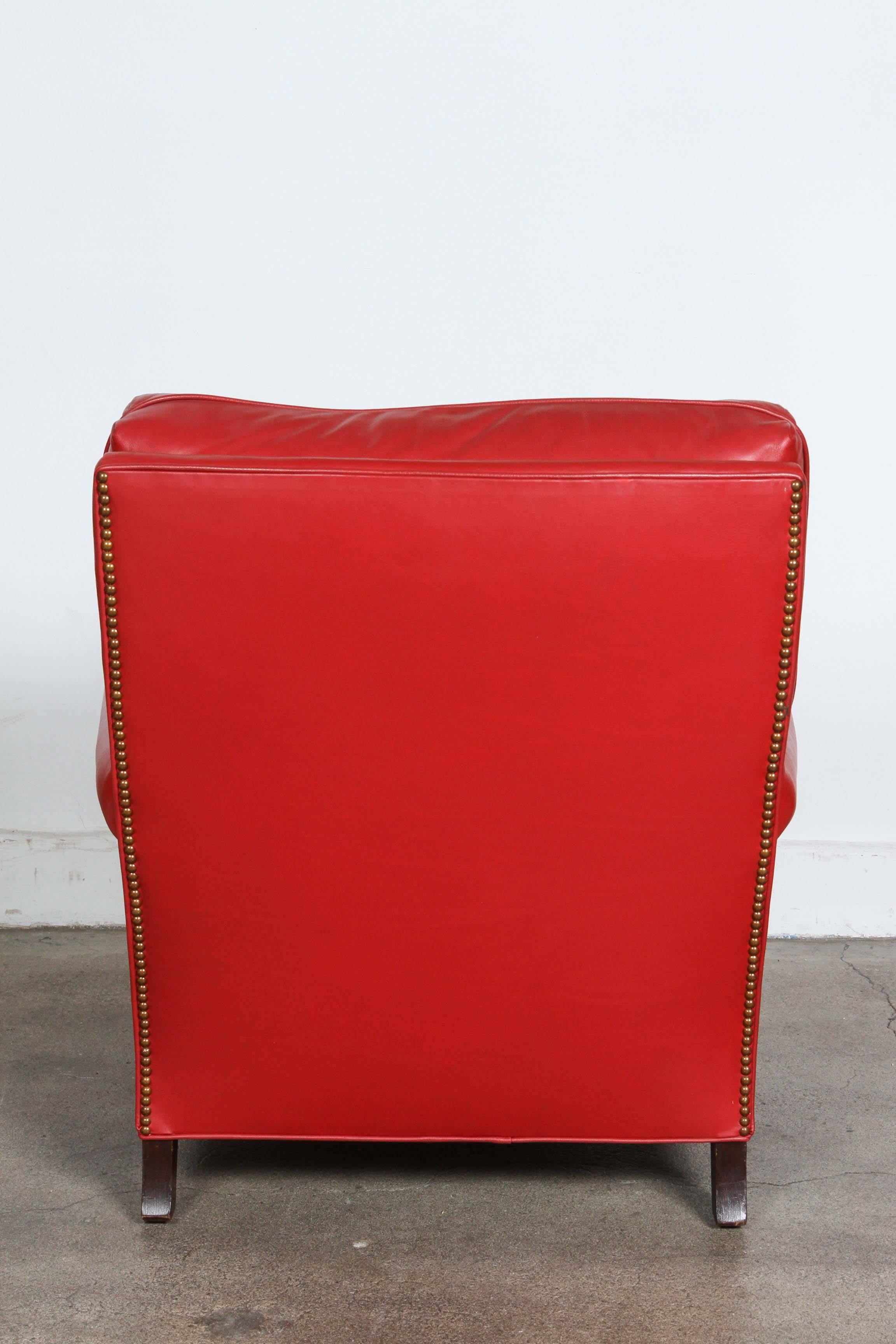 Pair of Red French Club Leather Lounge Armchairs In Good Condition In North Hollywood, CA