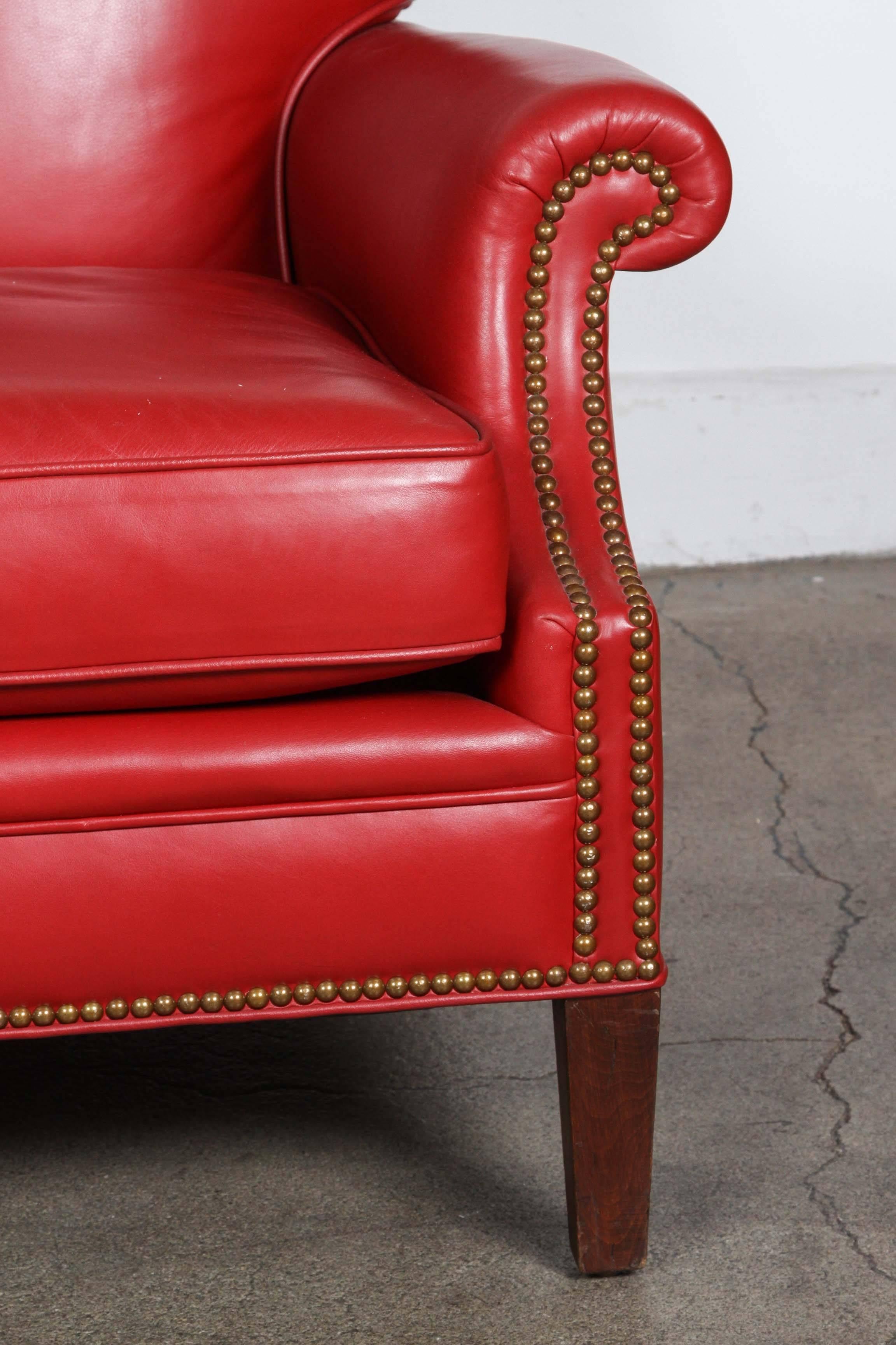 Pair of Red French Club Leather Lounge Armchairs 1