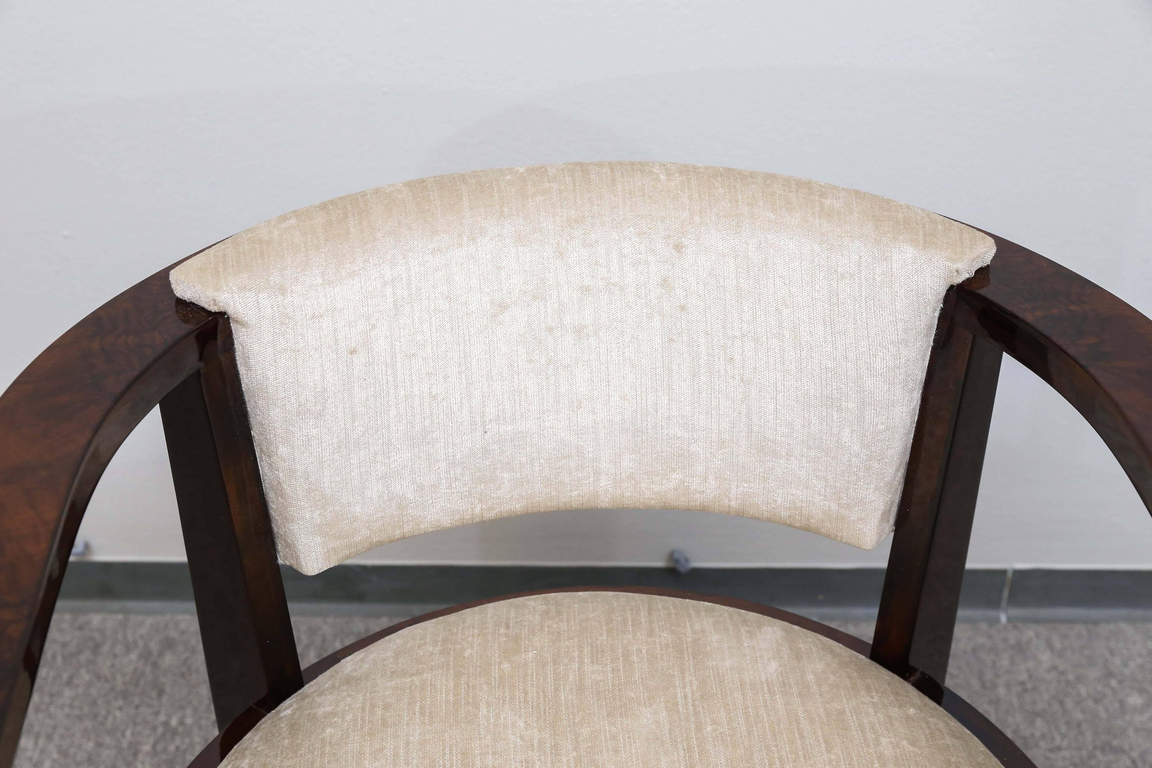 Fabric Art Deco French Armchair in Walnut