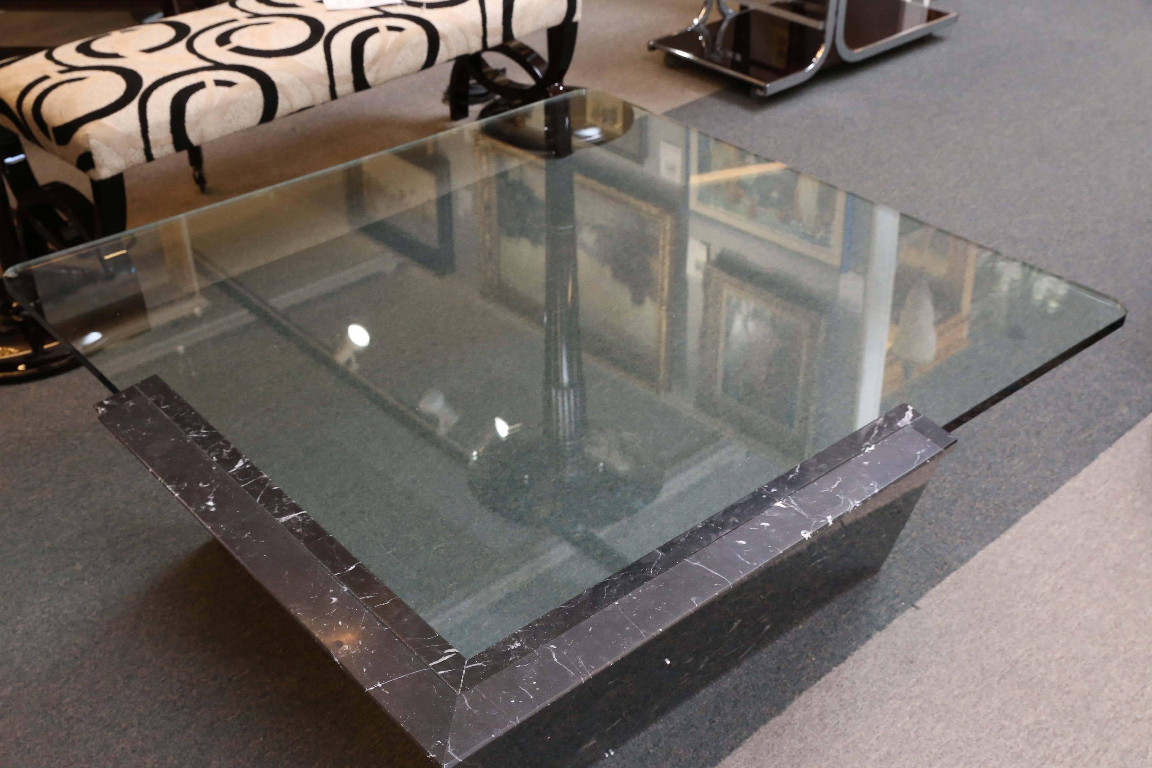 Italian Art Deco Glass and Marble Coffee Table 1
