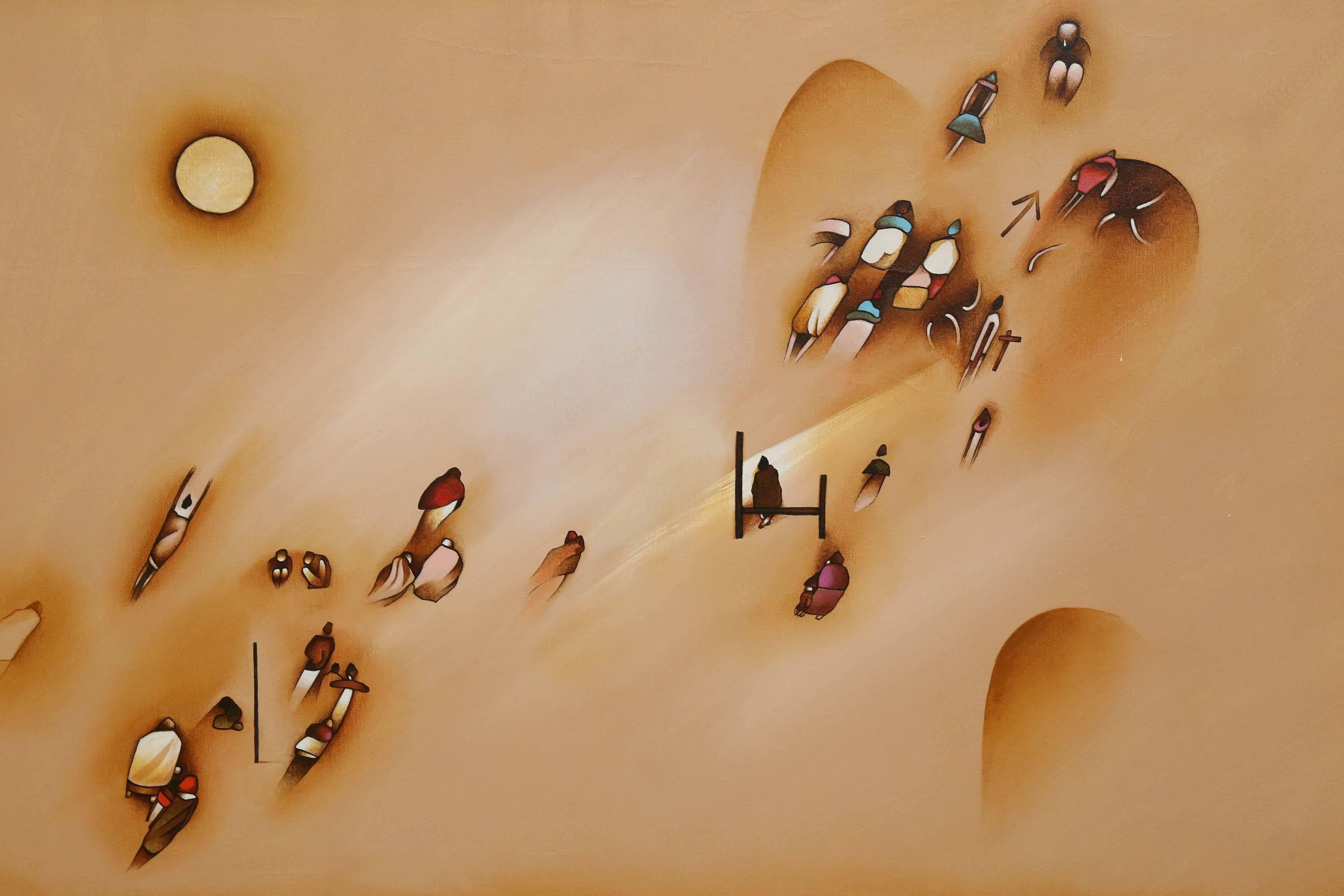 Witold (K) Kaczanowski (1932)

 well-known Polish/American artist. Moved to NYC in 1968. Now lives in Colorado, since 1980. 

 This painting is clear representation of “People” period that started in 1959 and continues until present days. 
 
