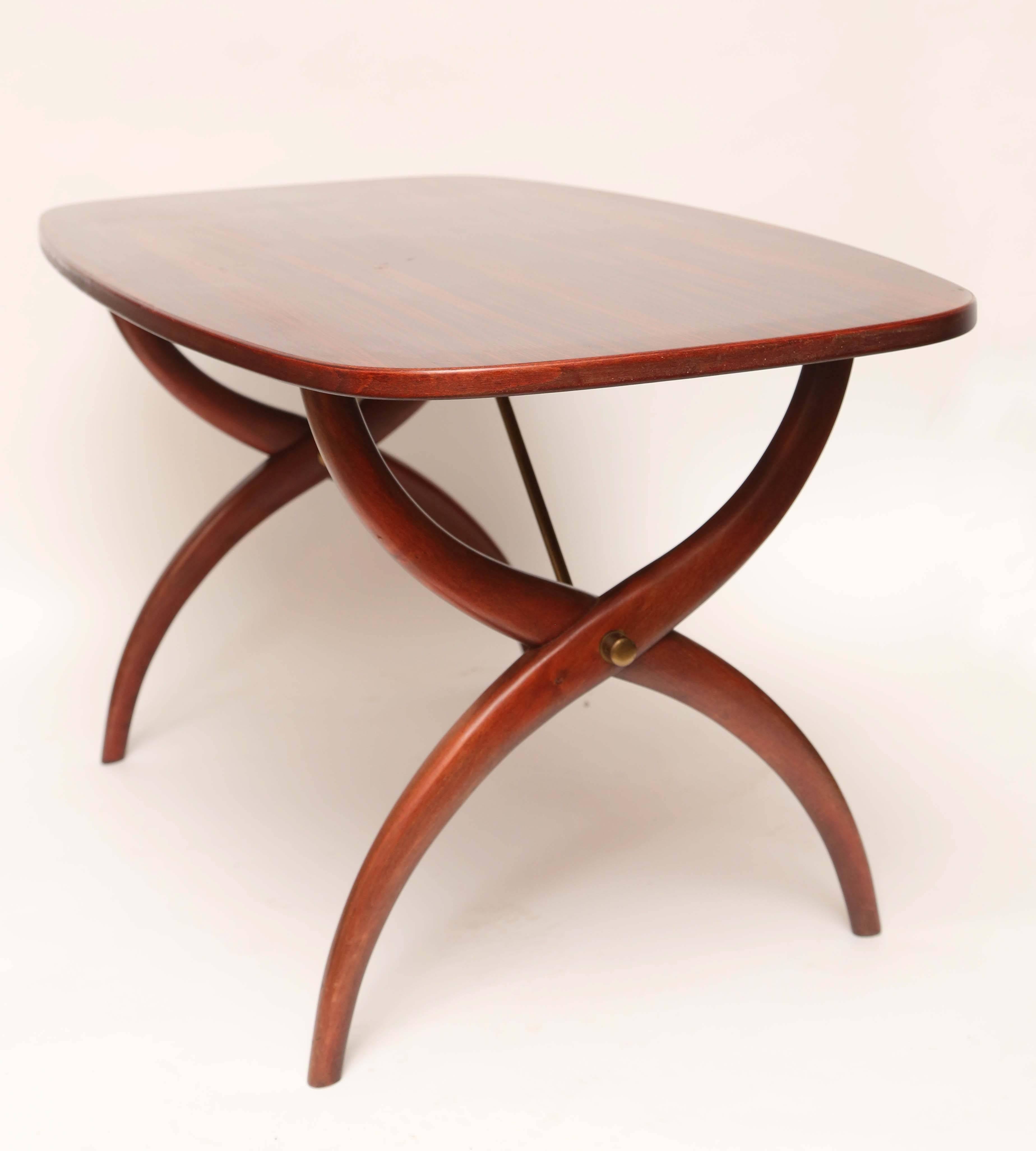 Mid-Century Modern Rosewood & Brass Curved Leg Coffee Table by Yngve Ekström for Westbergs, Sweden For Sale