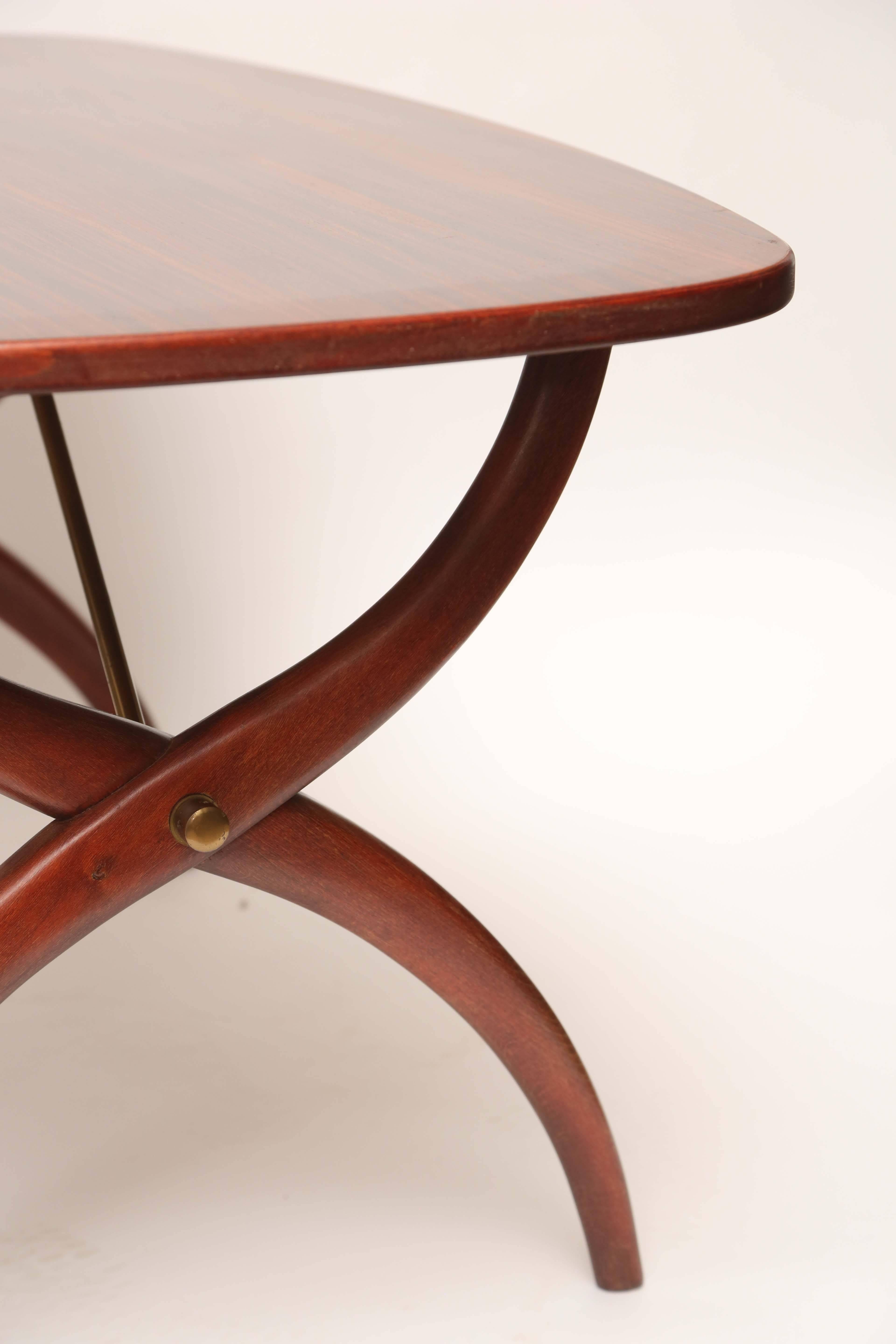 Swedish Rosewood & Brass Curved Leg Coffee Table by Yngve Ekström for Westbergs, Sweden For Sale