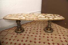 Onyx, Gold Leaf and Brass Mosaic Italian Coffee Table, 1960s, Italy