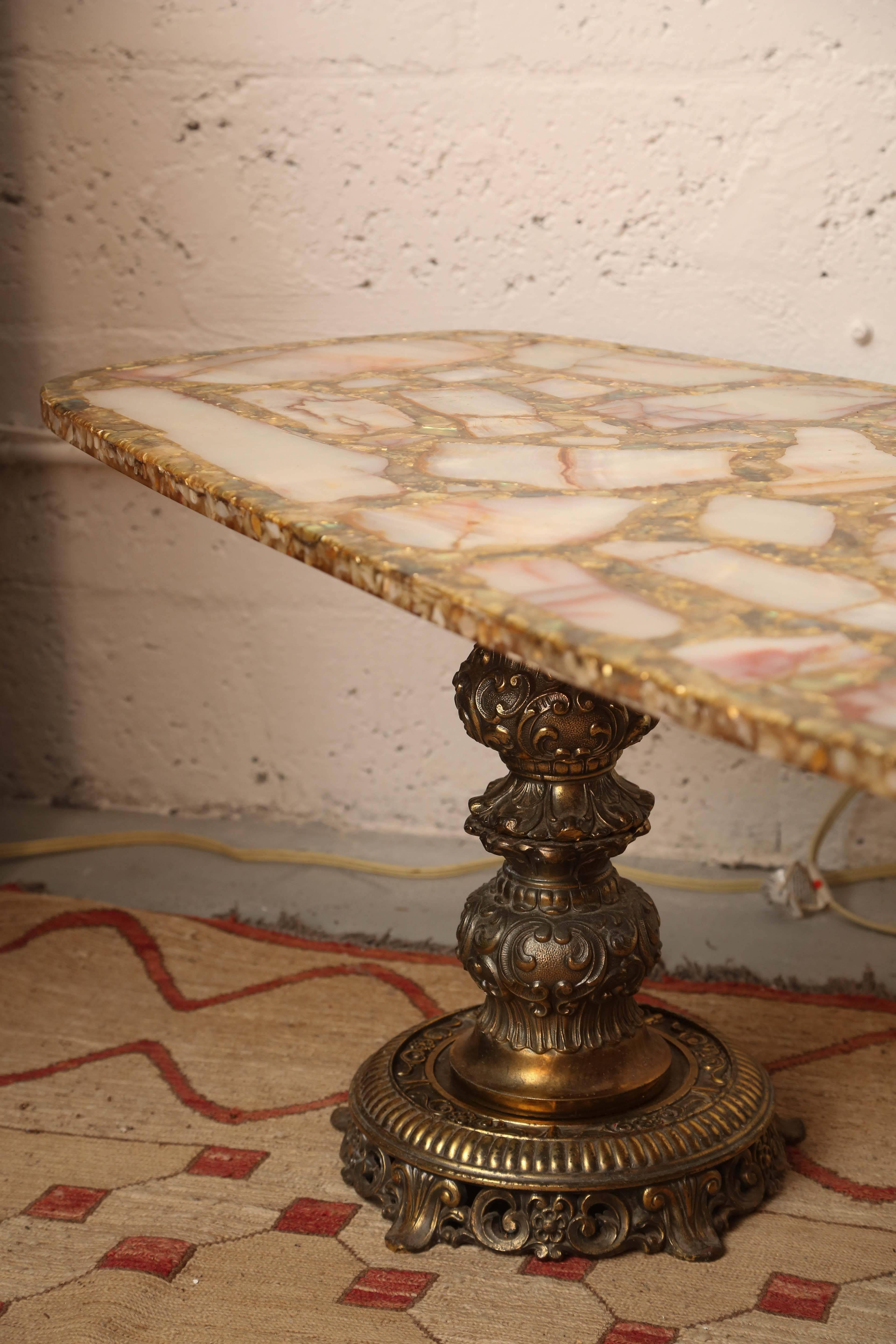 Mid-Century Modern Onyx, Gold Leaf and Brass Mosaic Italian Coffee Table, 1960s, Italy For Sale