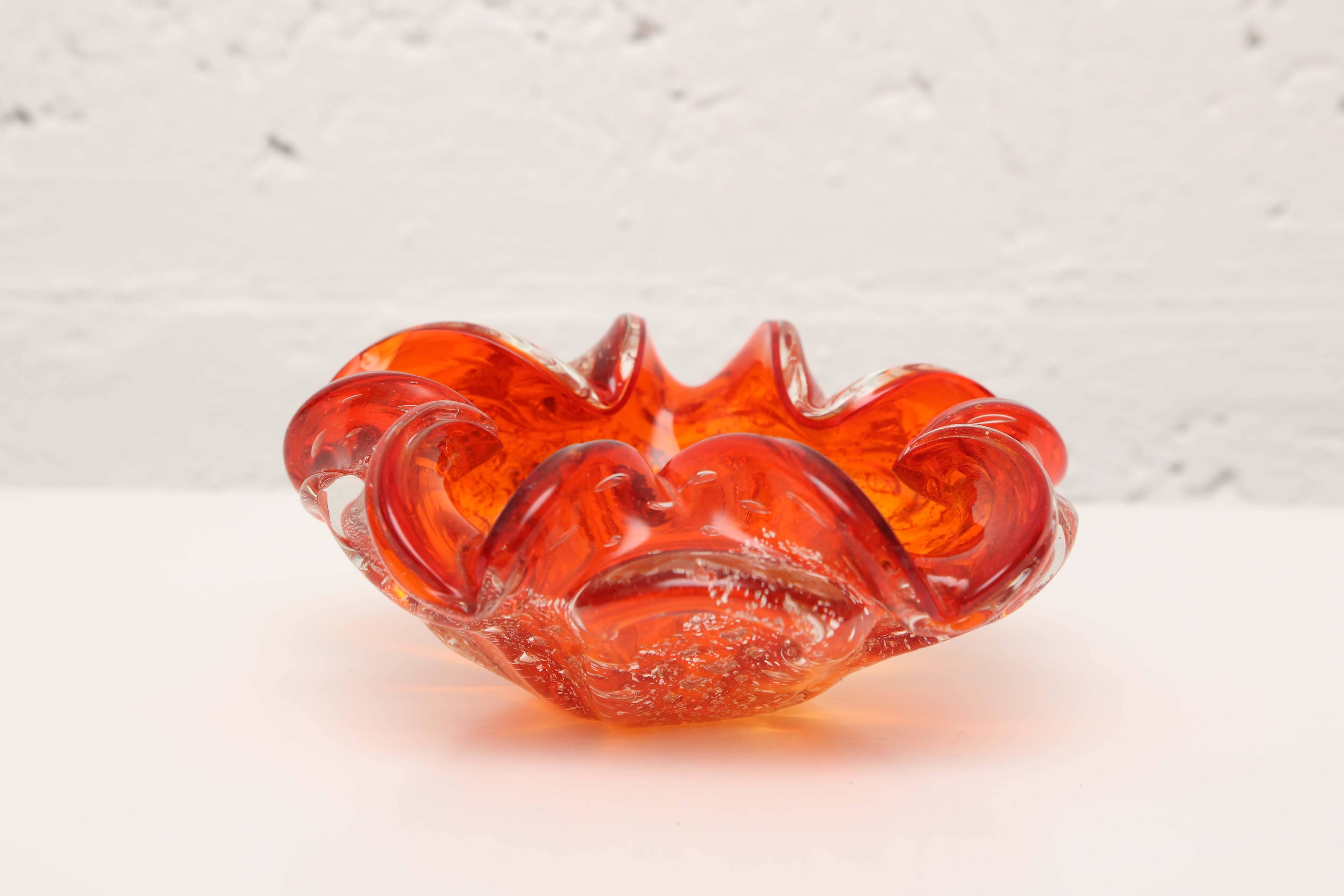 Blood orange and sliver leaf bowl in Murano glass.