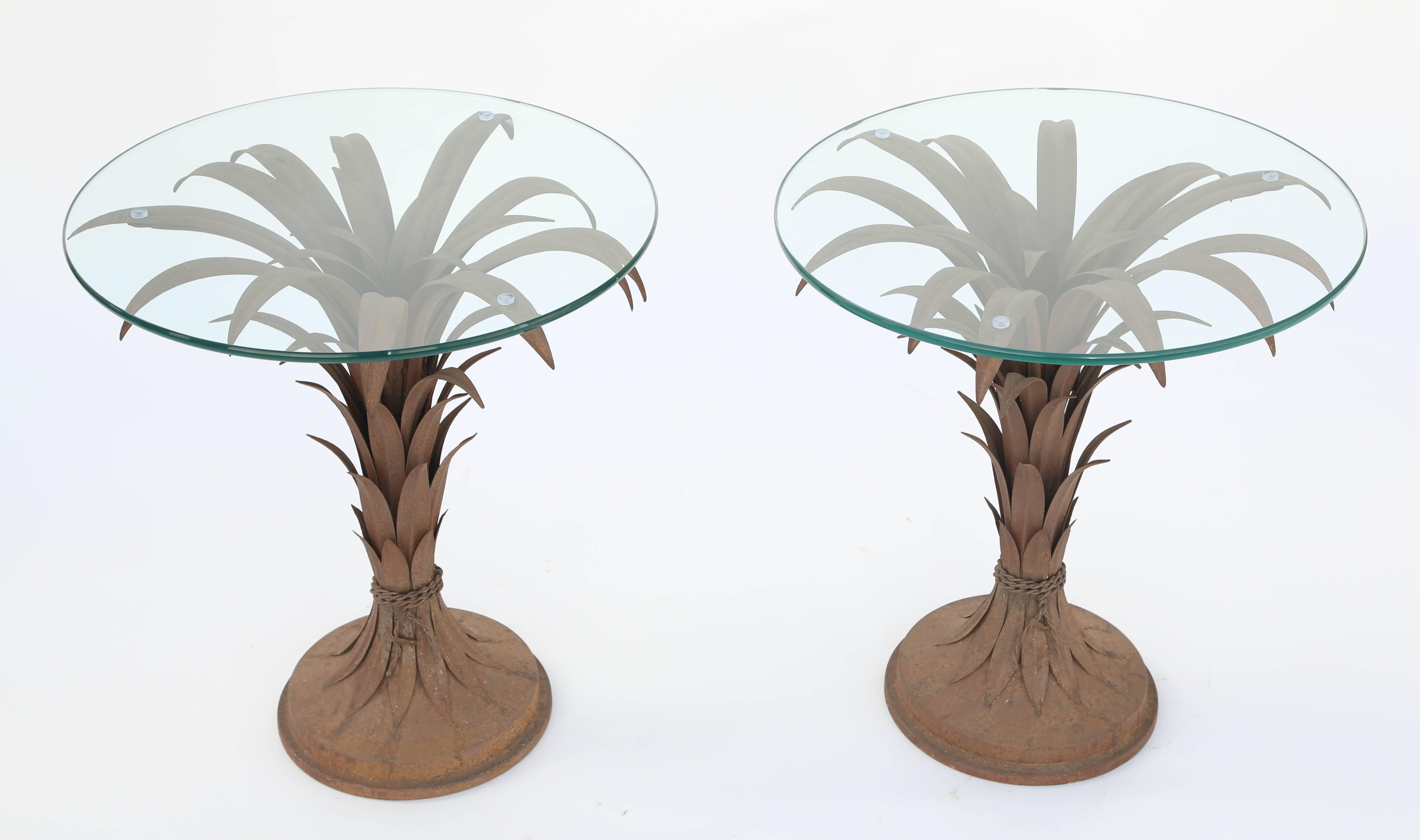 Pair of Iron Palm Accent Tables 1