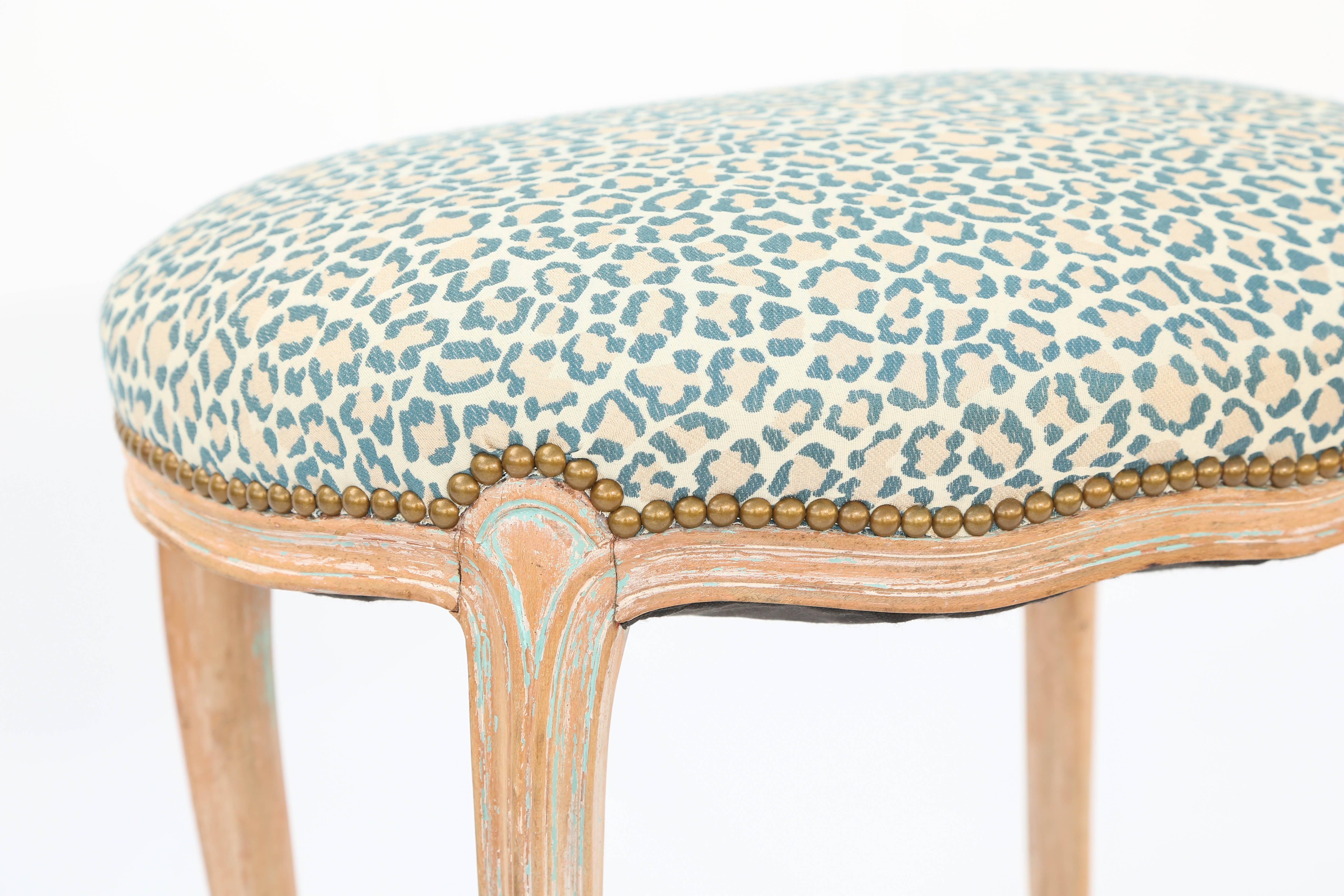 Italian Oval Louis XV Stool with Pickled Finish