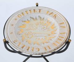 Iron Accent Table with Glazed Terracotta Charger Top