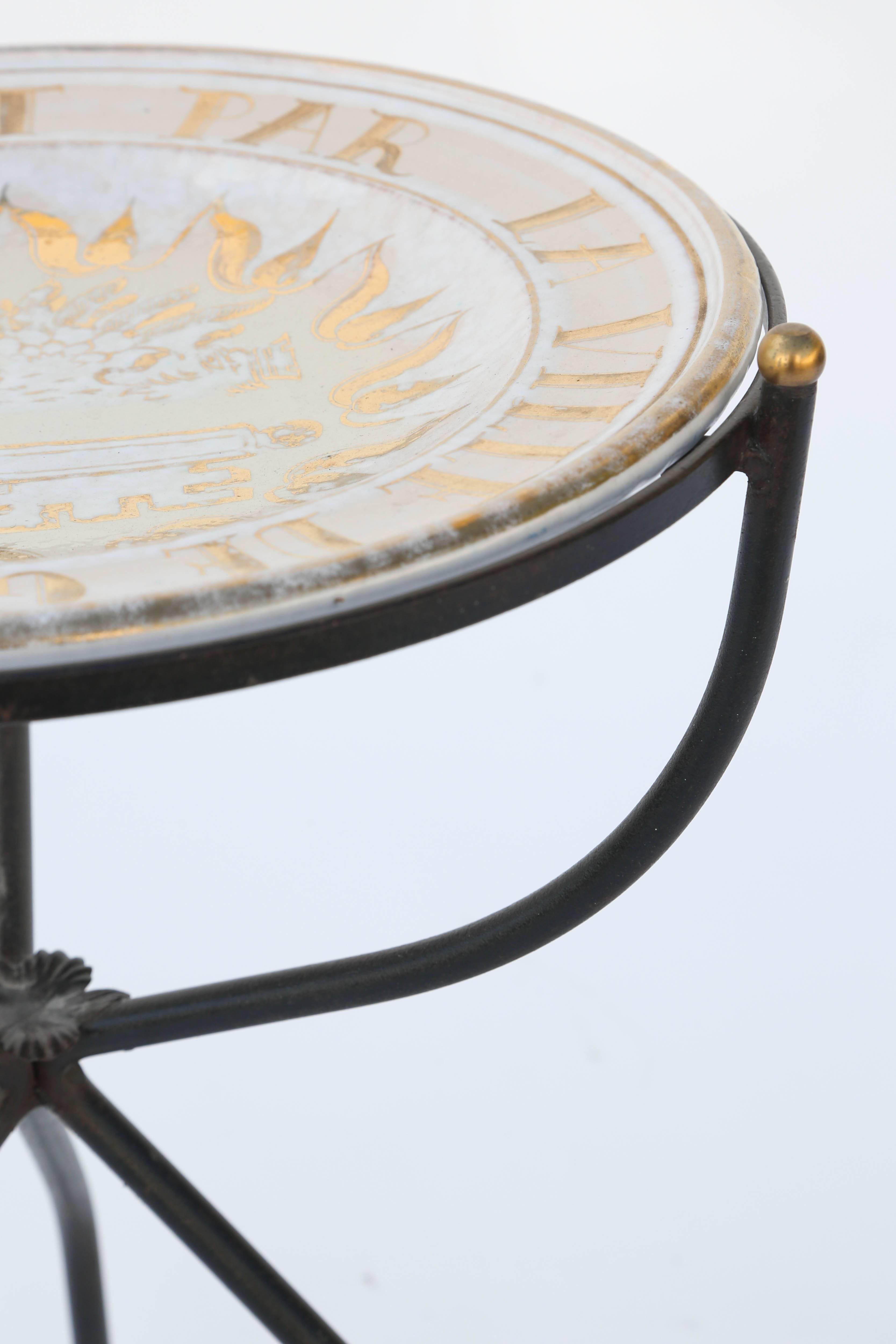 Swiss Iron Accent Table with Glazed Terracotta Charger Top For Sale